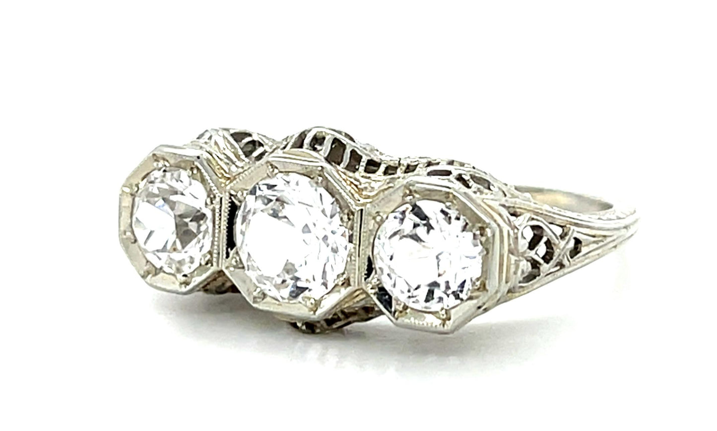 Original Art Deco White Sapphire 18KW Ring  (Vintage 1930s) 3.75g
