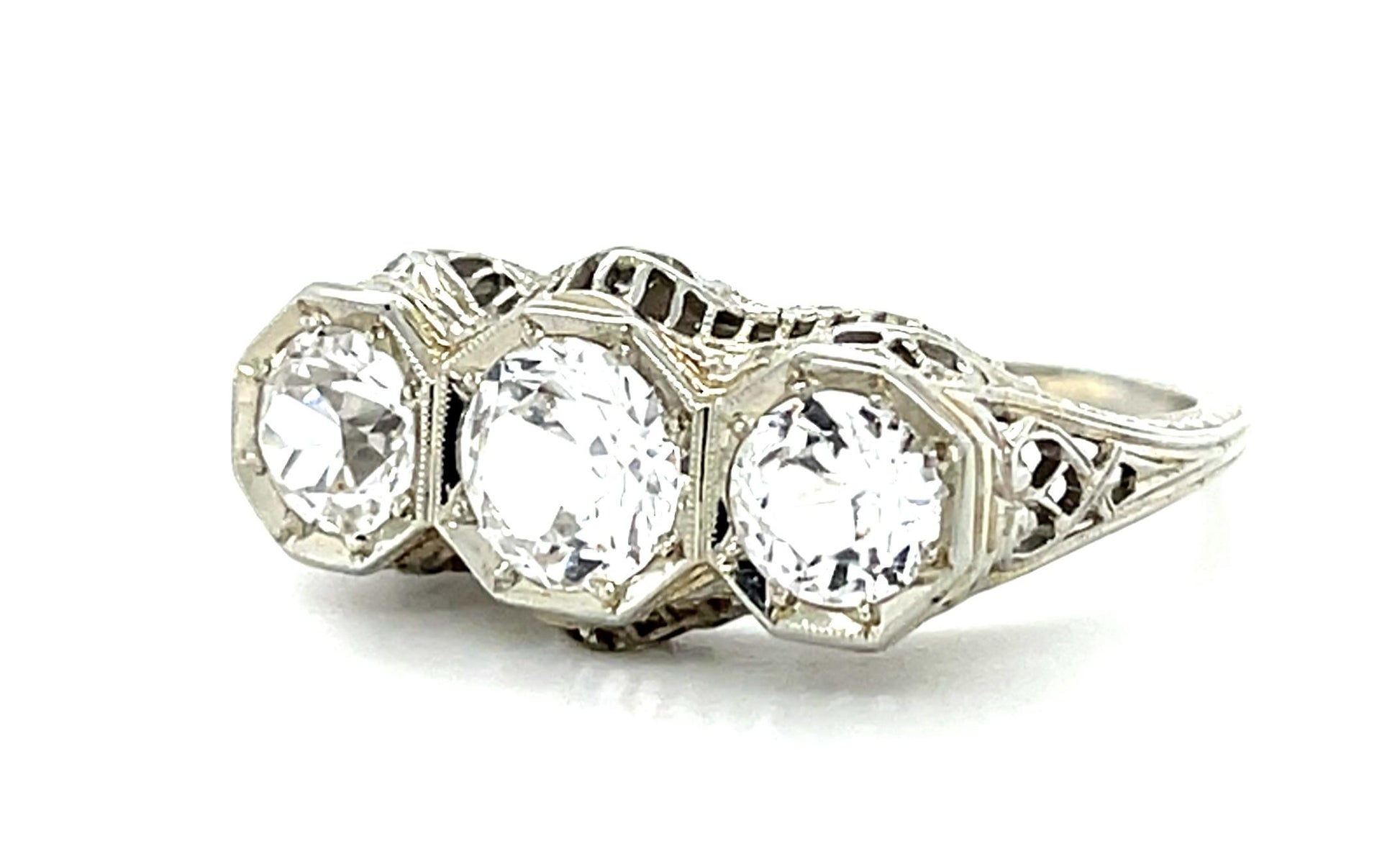 Original Art Deco White Sapphire 18KW Ring  (Vintage 1930s) 3.75g