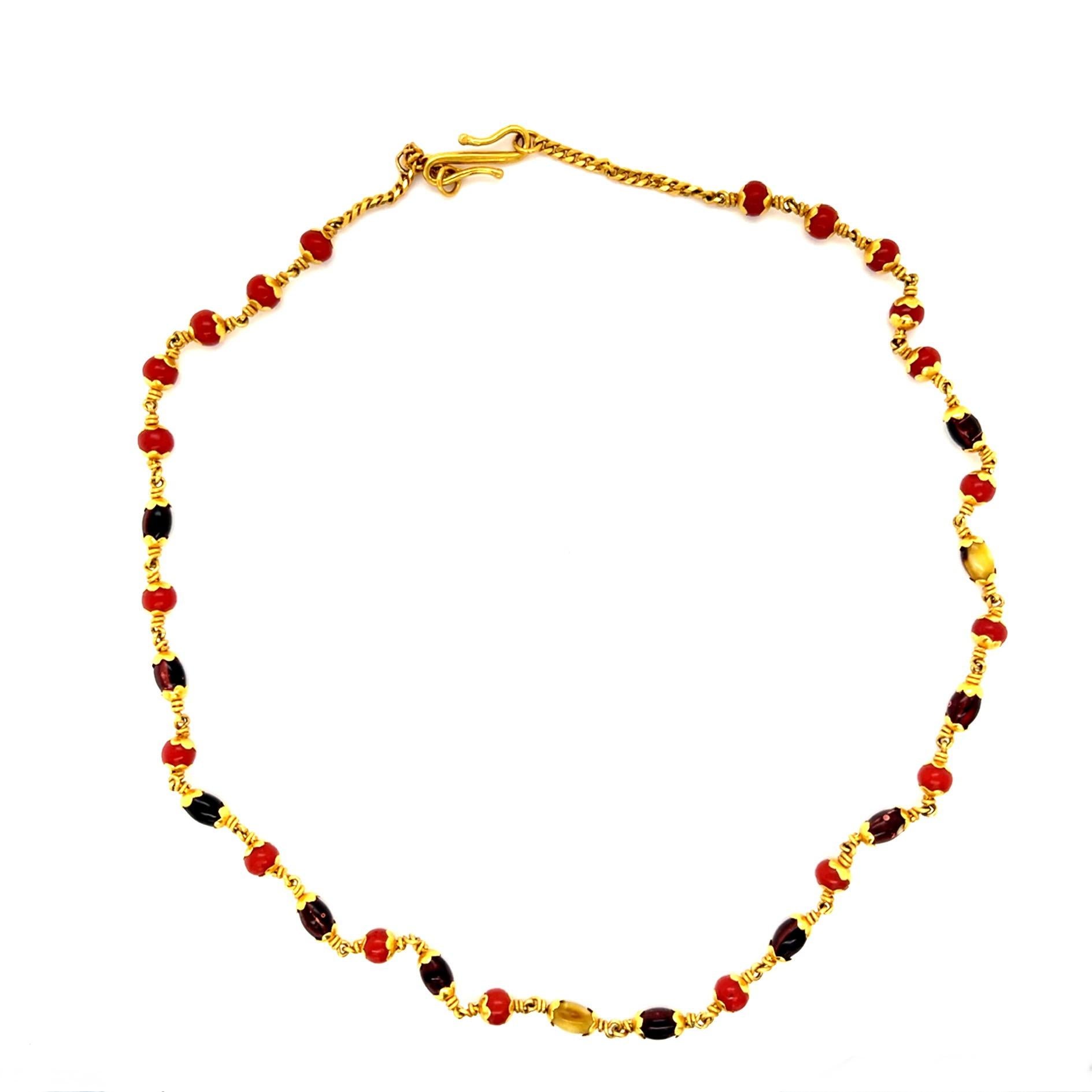 22KY Coral+Jasper 22KY Necklace 12.80g 16"