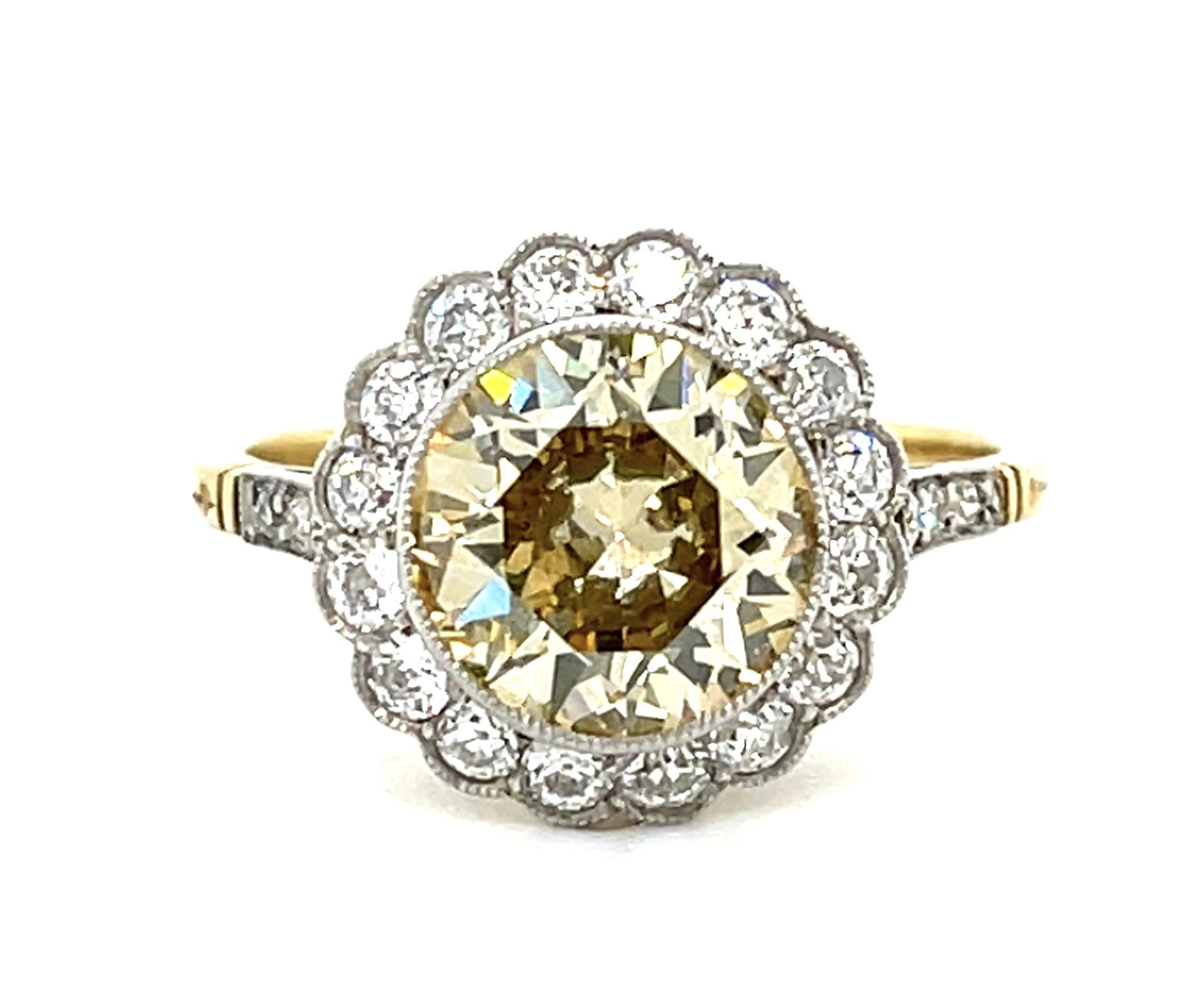 2.22ct VS Fancy Brownish Yellow Transitional Diamond Platinum Handmade Ring