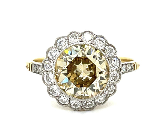 2.22ct VS Fancy Brownish Yellow Transitional Diamond Platinum Handmade Ring