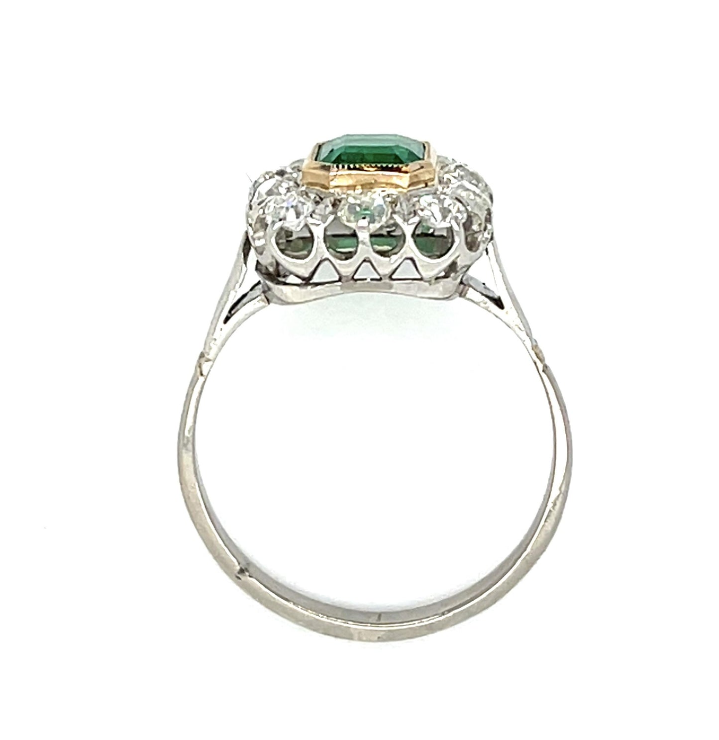 Original 1ct Emerald PT+18KY Ring (Vintage 1930s) .90ct Old Mine Diamond