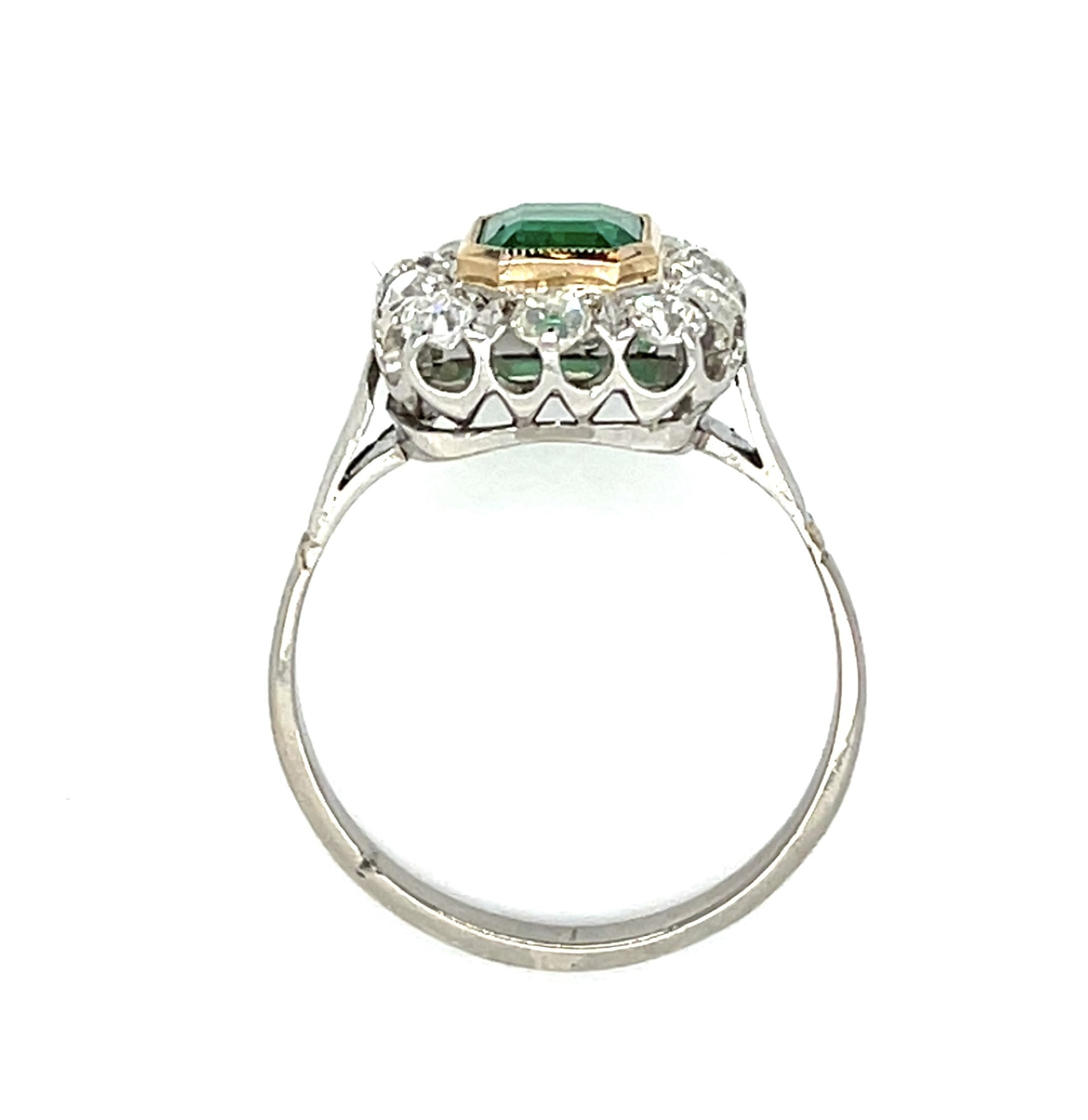 Original 1ct Emerald PT+18KY Ring (Vintage 1930s) .90ct Old Mine Diamond