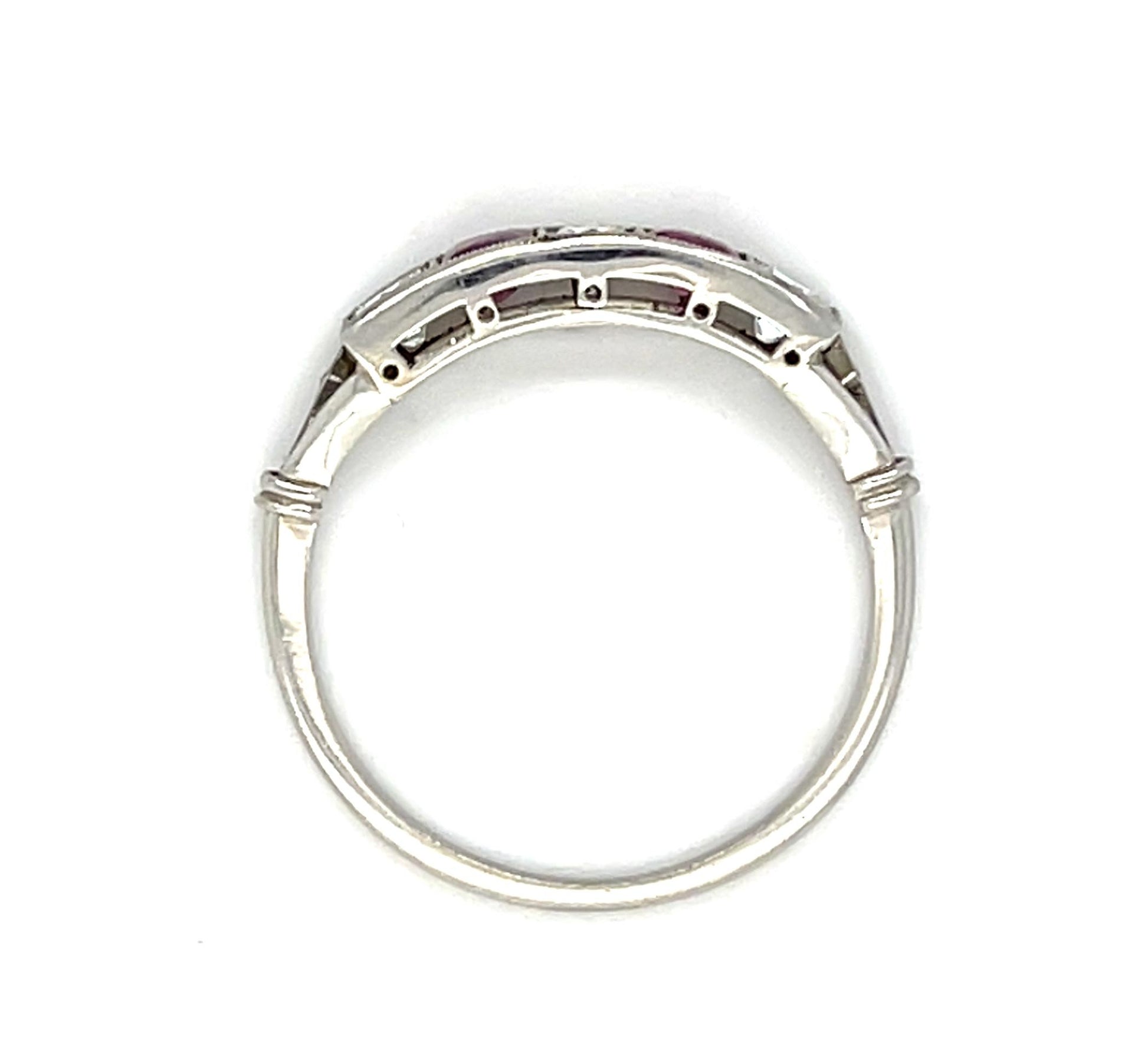 .45ct Princess Diamond .38ct Cabochon Ruby PT Handmade Ring
