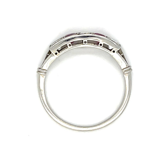 .45ct Princess Diamond .38ct Cabochon Ruby PT Handmade Ring