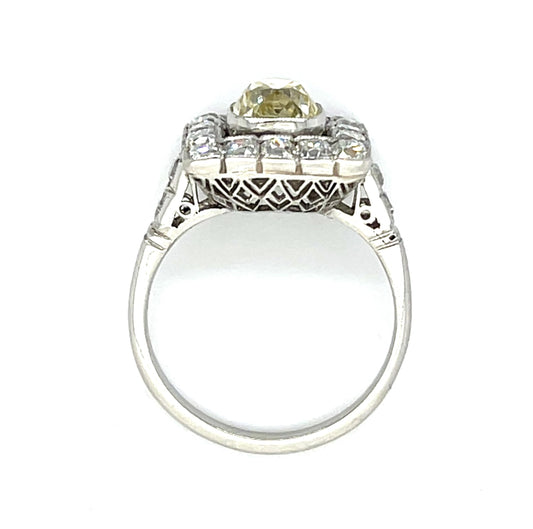 1.43ct Fancy Yellow Old Mine Diamond Platinum Ring