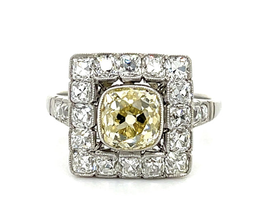 1.43ct Fancy Yellow Old Mine Diamond Platinum Ring