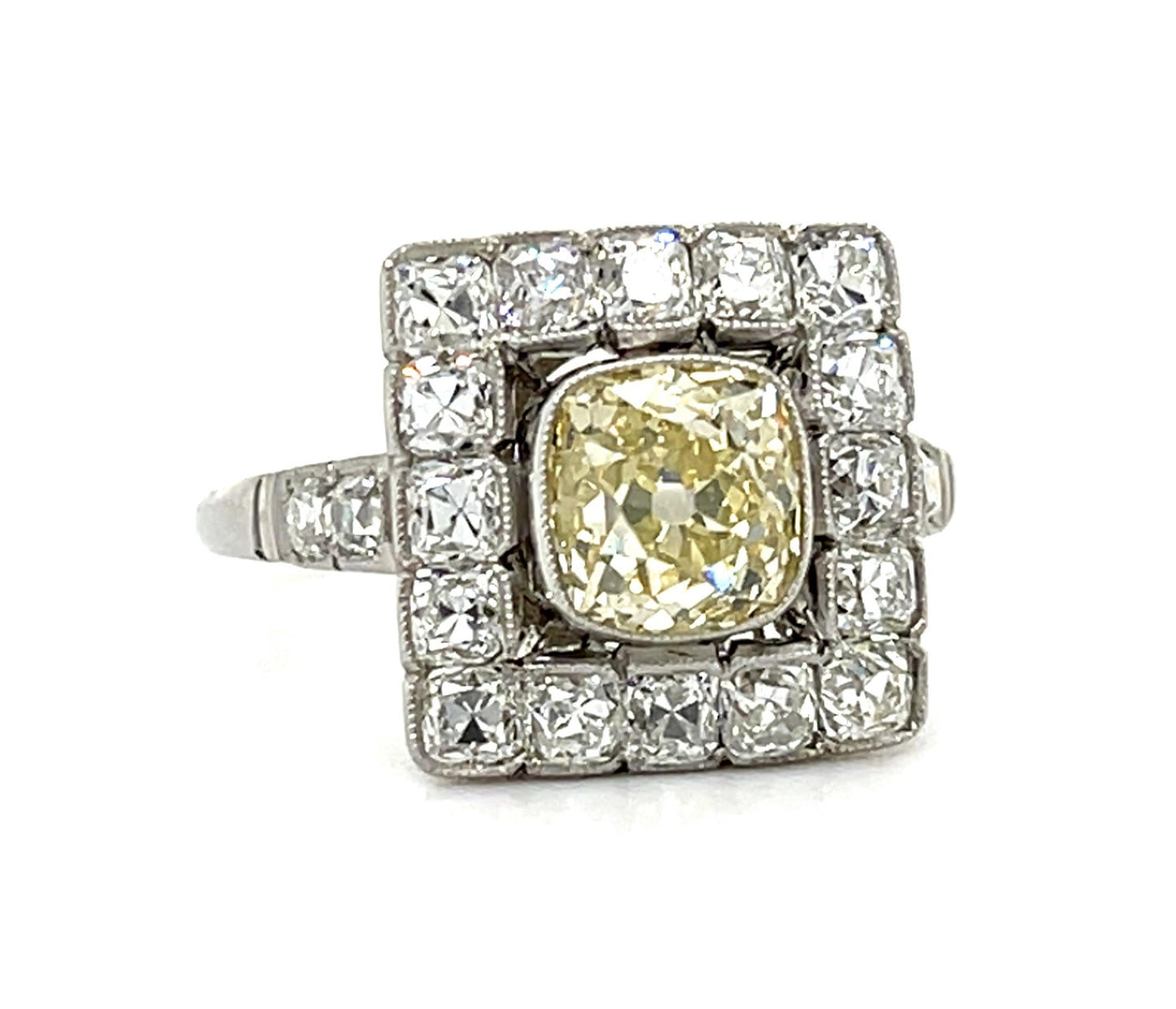 1.43ct Fancy Yellow Old Mine Diamond Platinum Ring