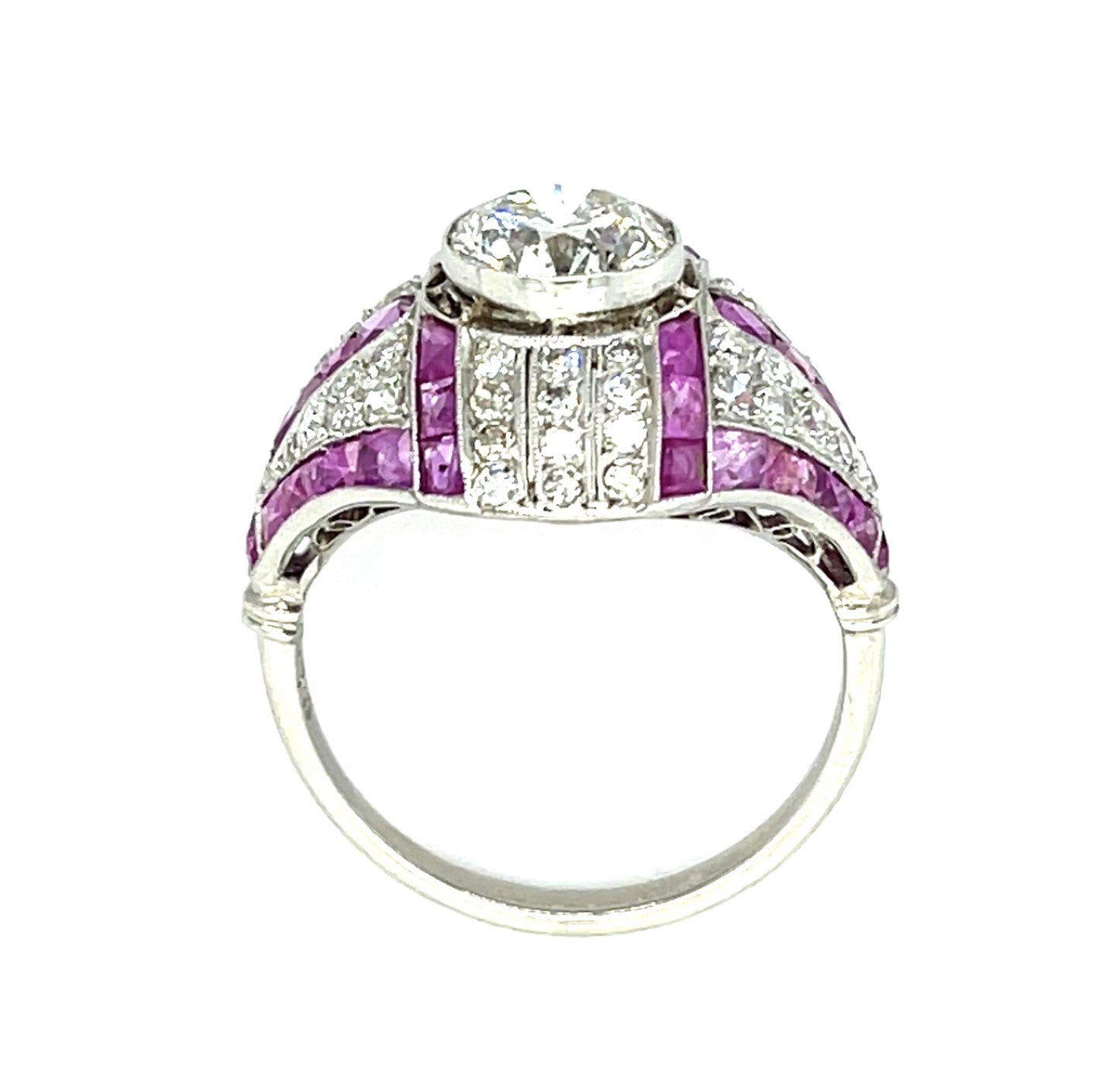 1.46ct (J-K SI2) Old Euro Diamond PT Handmade Ring