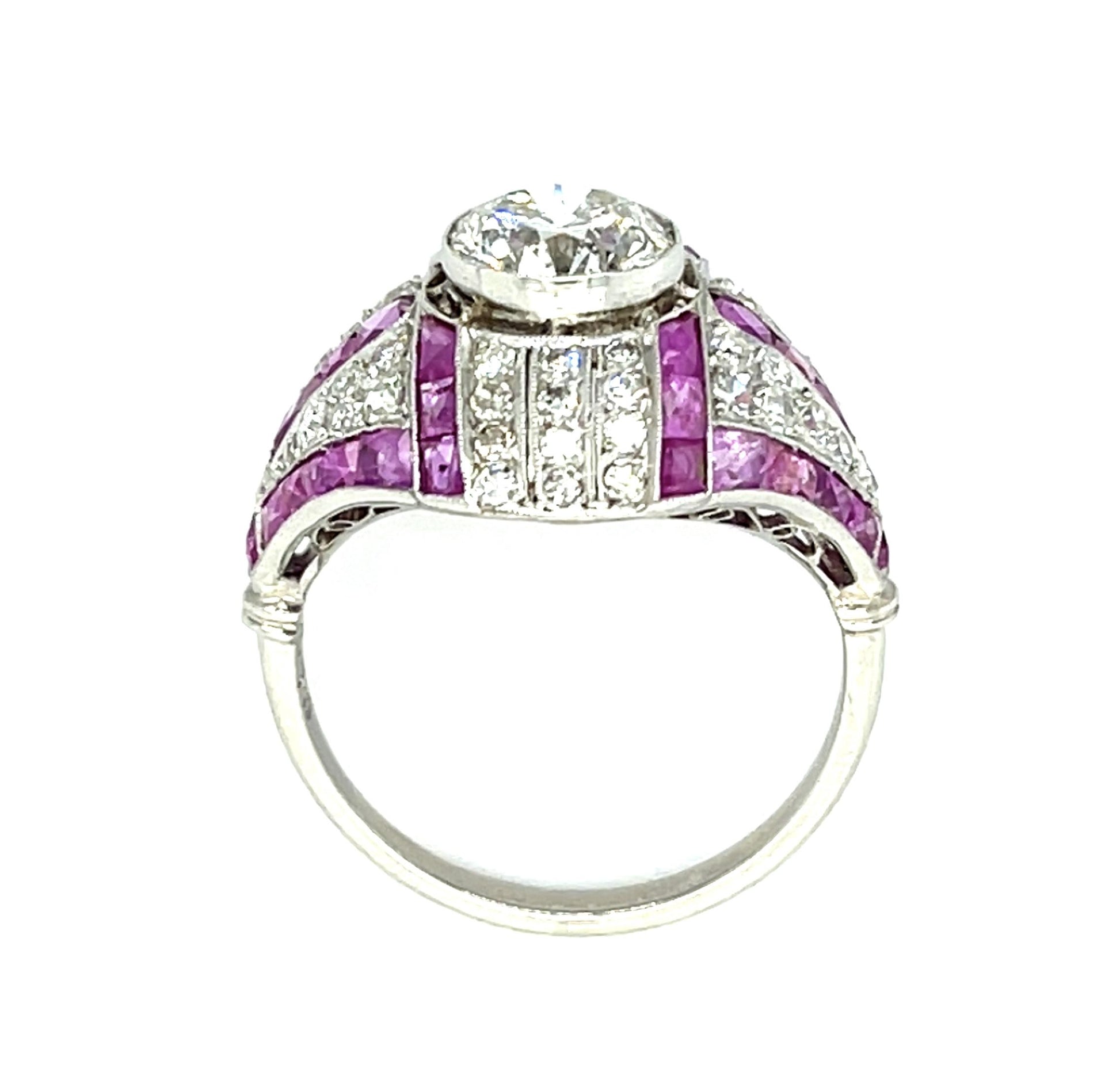 1.46ct (J-K SI2) Old Euro Diamond PT Handmade Ring