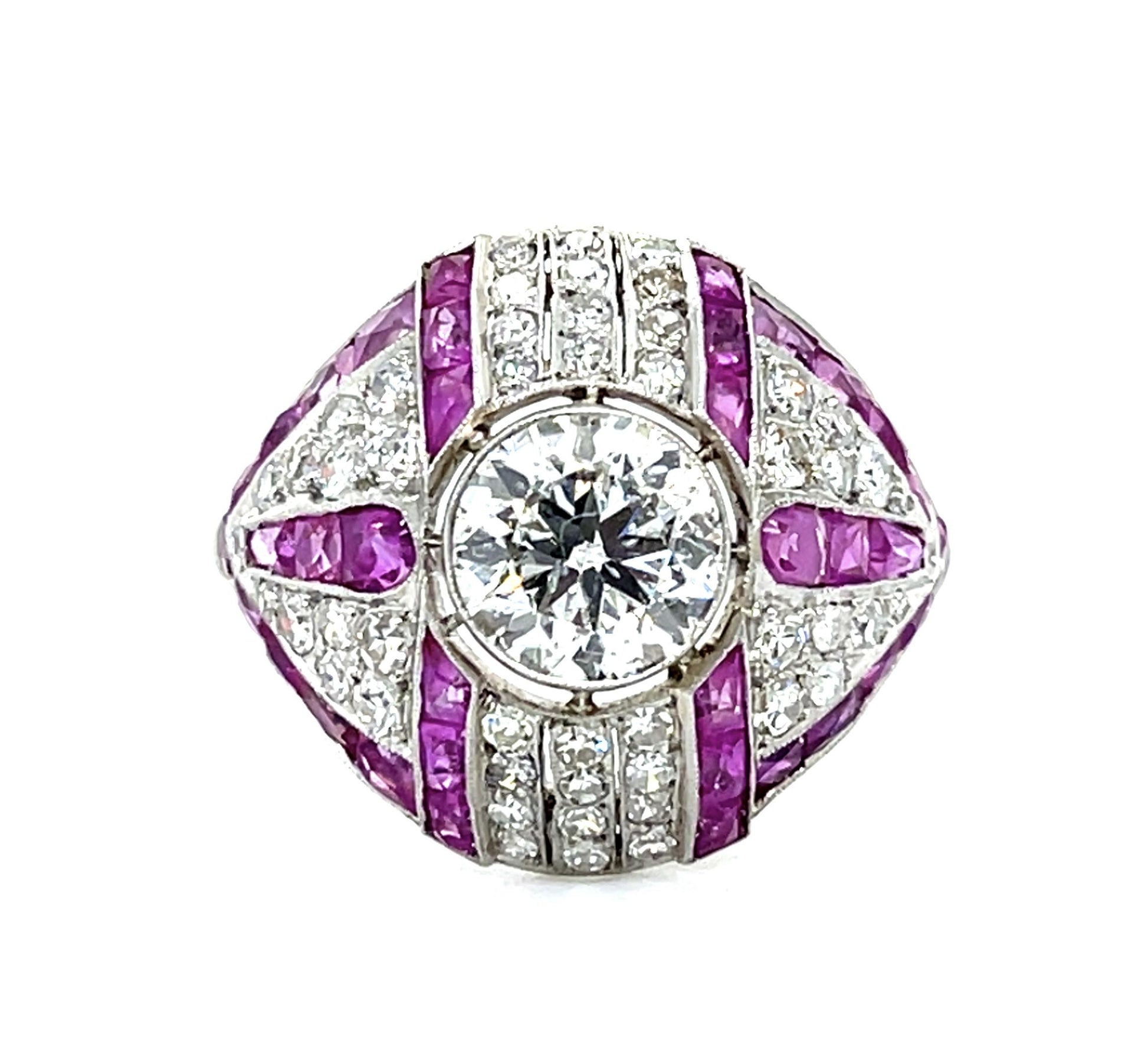 1.46ct (J-K SI2) Old Euro Diamond PT Handmade Ring