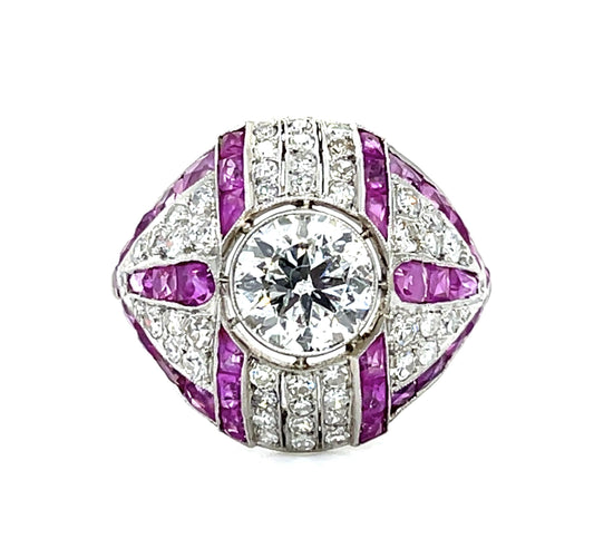 1.46ct (J-K SI2) Old Euro Diamond PT Handmade Ring