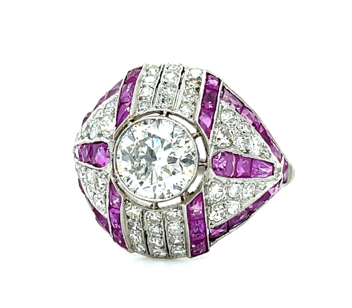 1.46ct (J-K SI2) Old Euro Diamond PT Handmade Ring