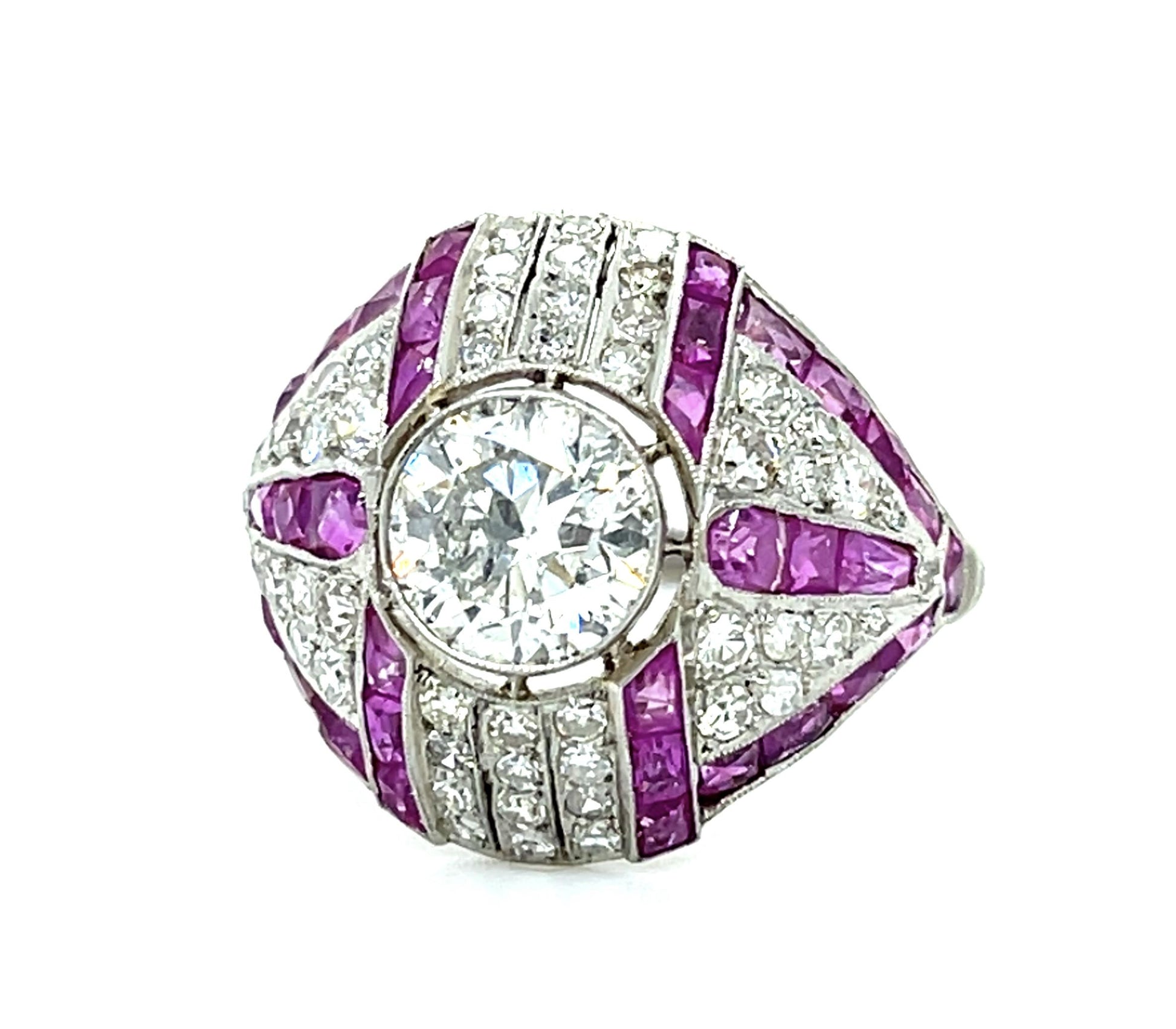 1.46ct (J-K SI2) Old Euro Diamond PT Handmade Ring