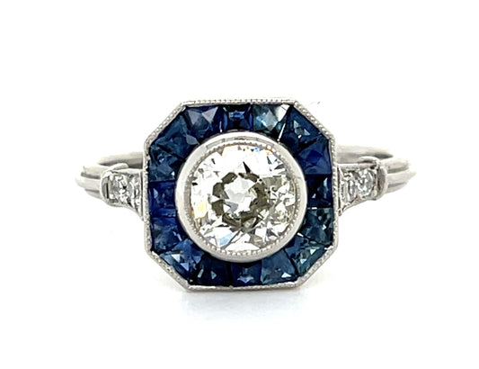 .69ct (J-K VS2) Old European Diamond Platinum Handmade Ring 1ct French-cut Sap