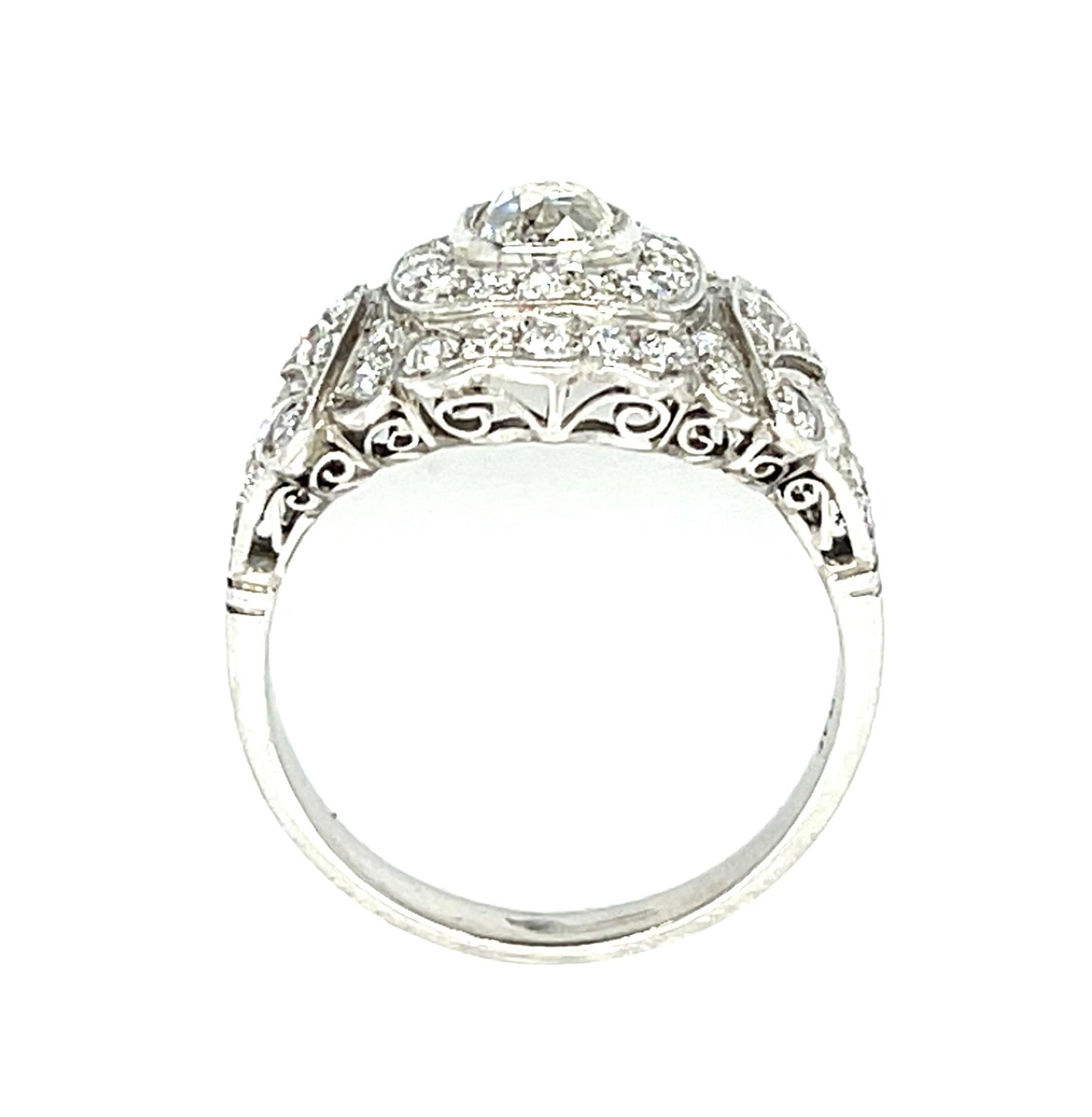 .70ct Old Mine Diamond Platinum Ring 1.20ct Euro Side Dia