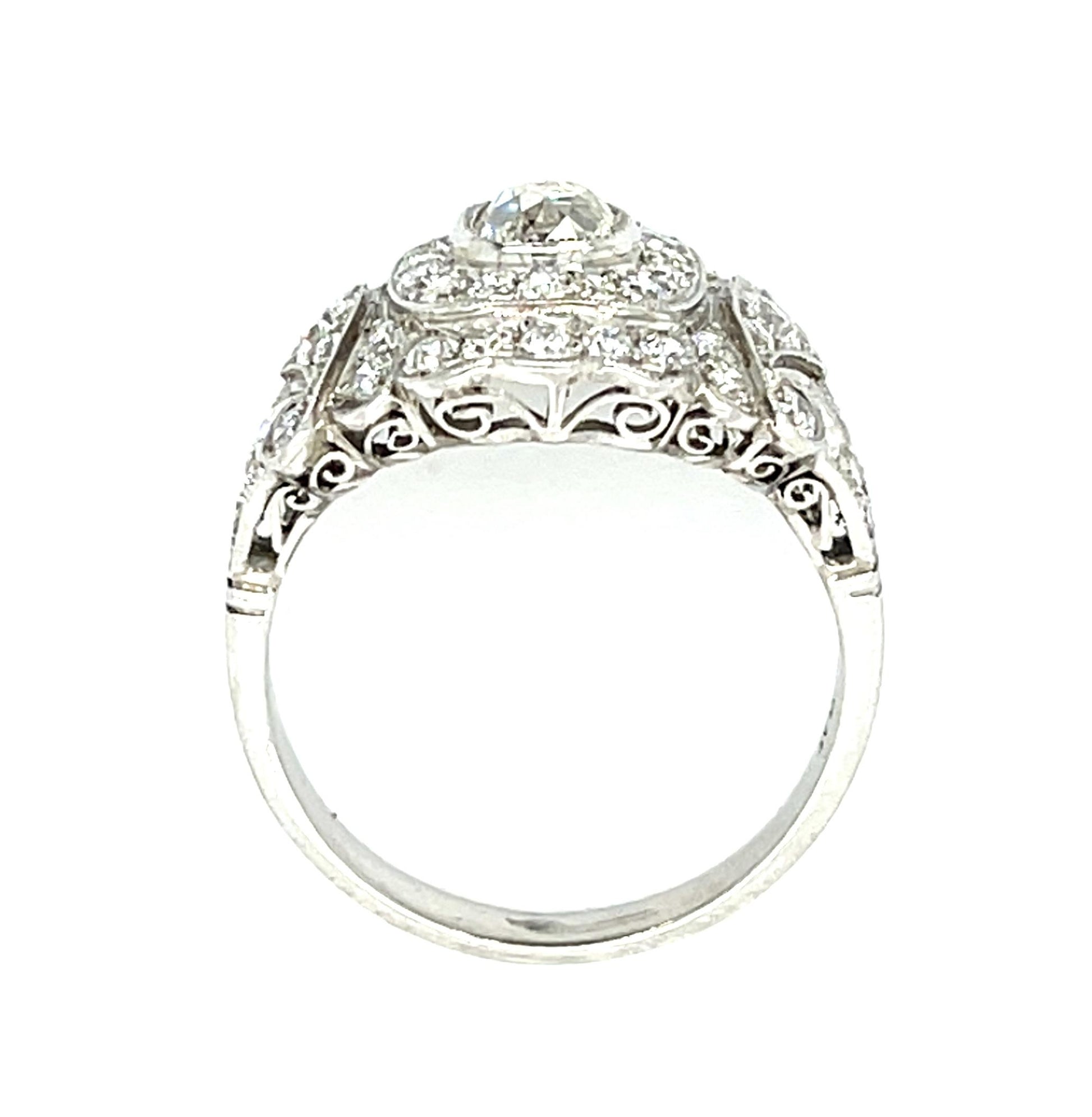 .70ct Old Mine Diamond Platinum Ring 1.20ct Euro Side Dia