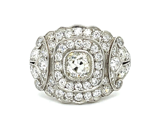 .70ct Old Mine Diamond Platinum Ring 1.20ct Euro Side Dia