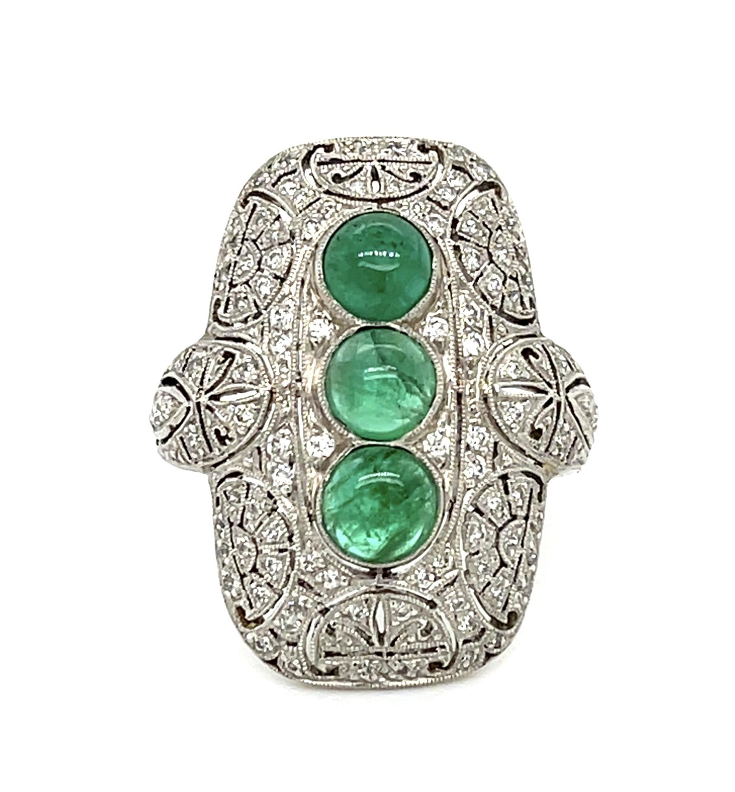3.01ct Cabochon Emerald Platinum Handmade Ring .50ct Diamond