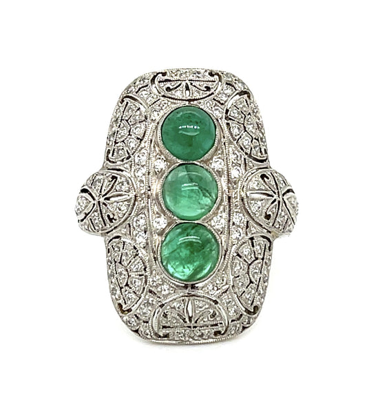 3.01ct Cabochon Emerald Platinum Handmade Ring .50ct Diamond