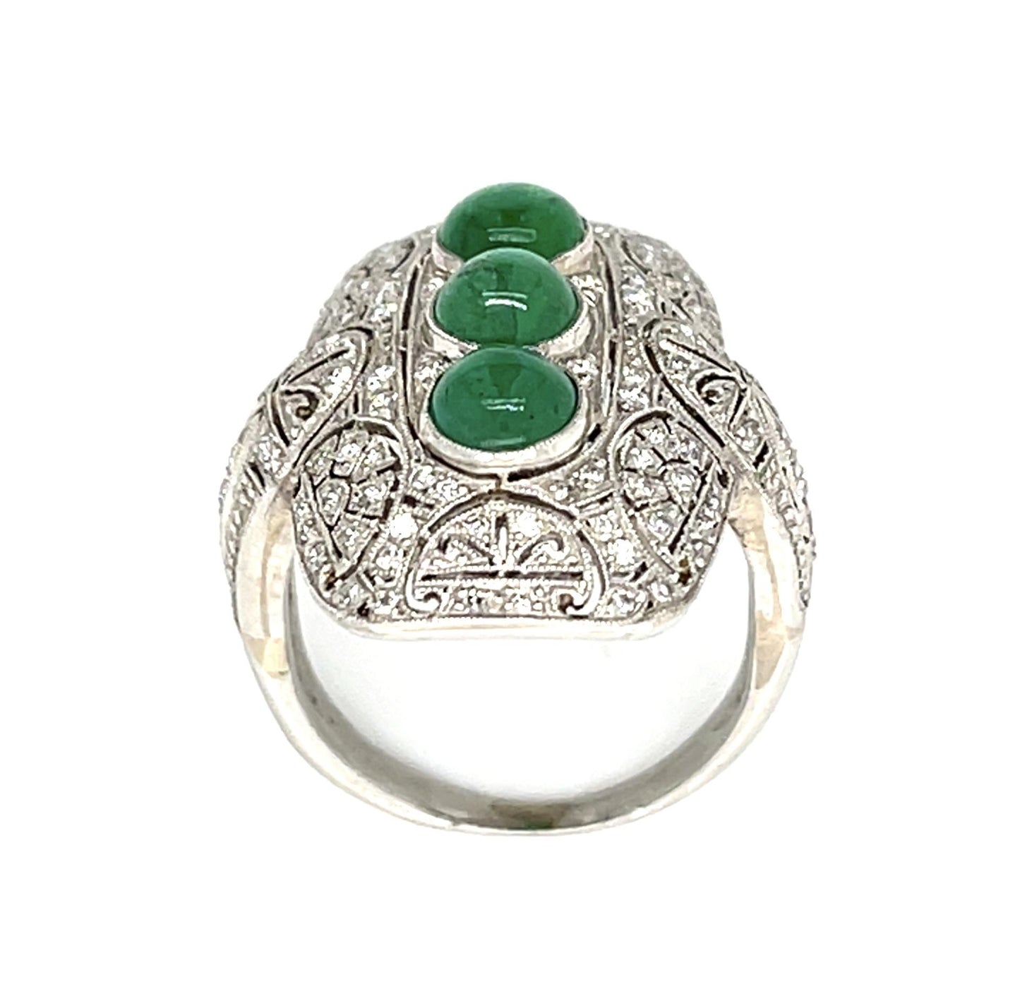3.01ct Cabochon Emerald Platinum Handmade Ring .50ct Diamond
