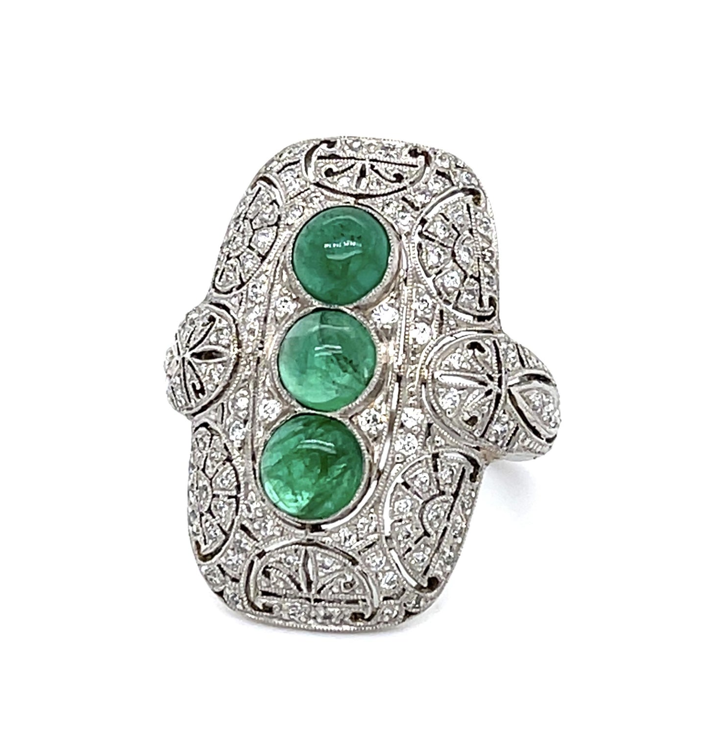 3.01ct Cabochon Emerald Platinum Handmade Ring .50ct Diamond