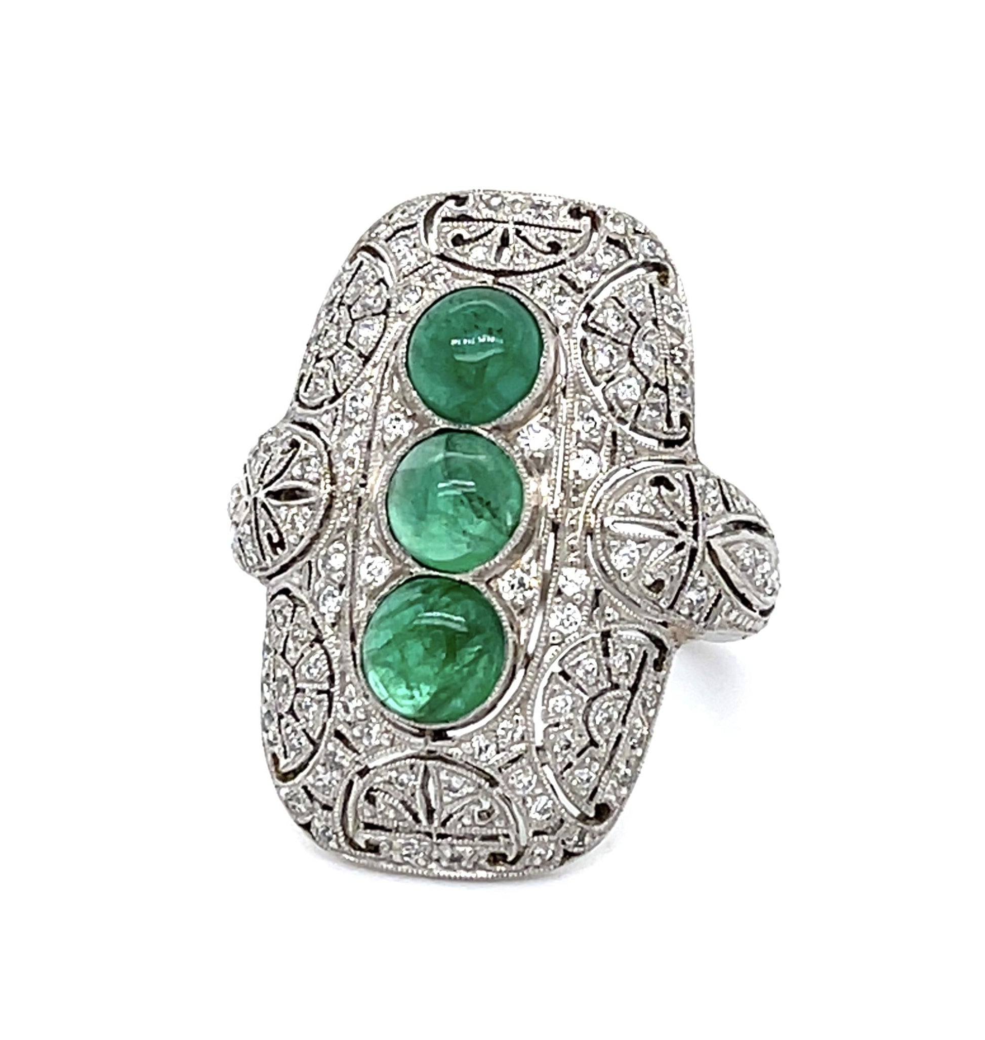 3.01ct Cabochon Emerald Platinum Handmade Ring .50ct Diamond