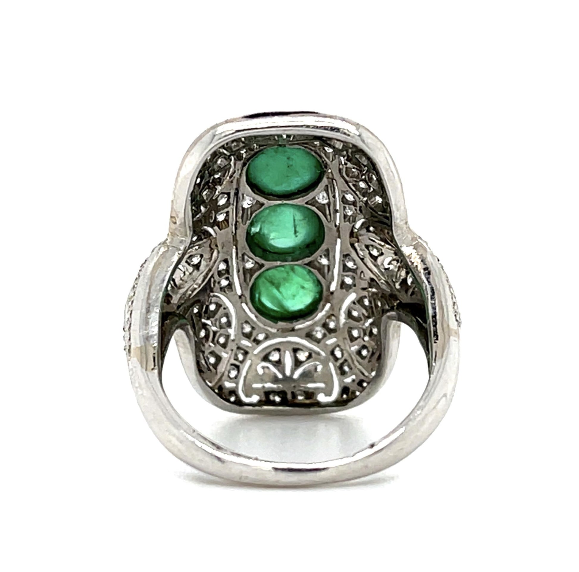 3.01ct Cabochon Emerald Platinum Handmade Ring .50ct Diamond