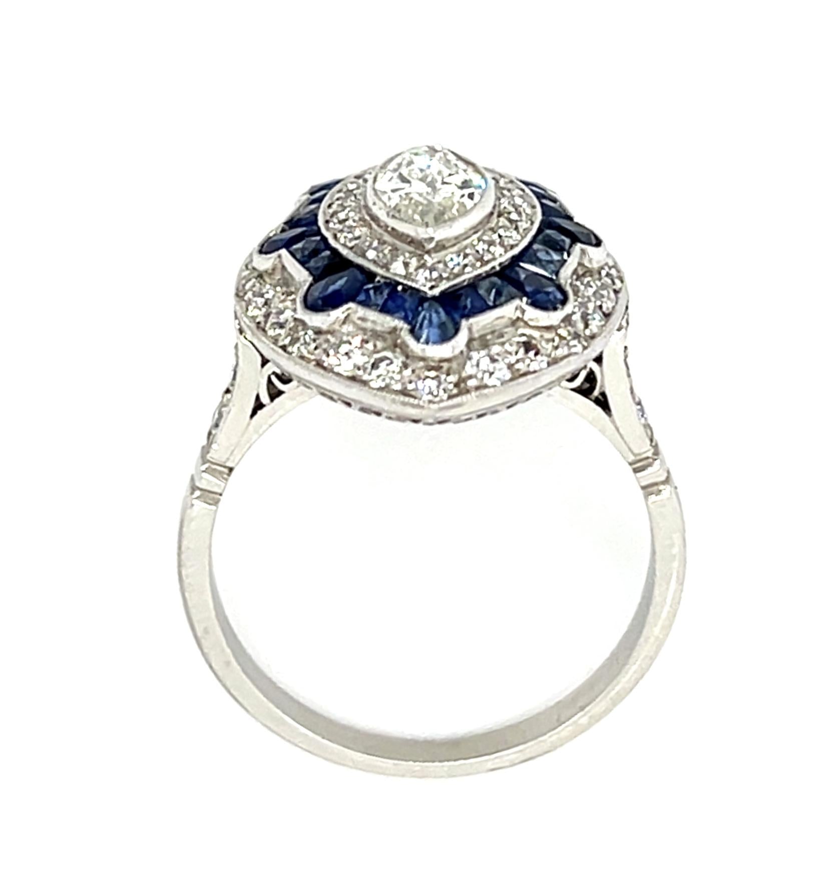 .50ct Marquise Diamond 2.60ct French-cut Sapphire Platinum Handmade Ring