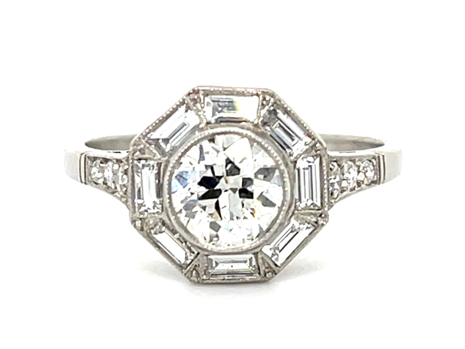 .87ct (H-I VS) Old European Diamond Platinum Handmade Ring
