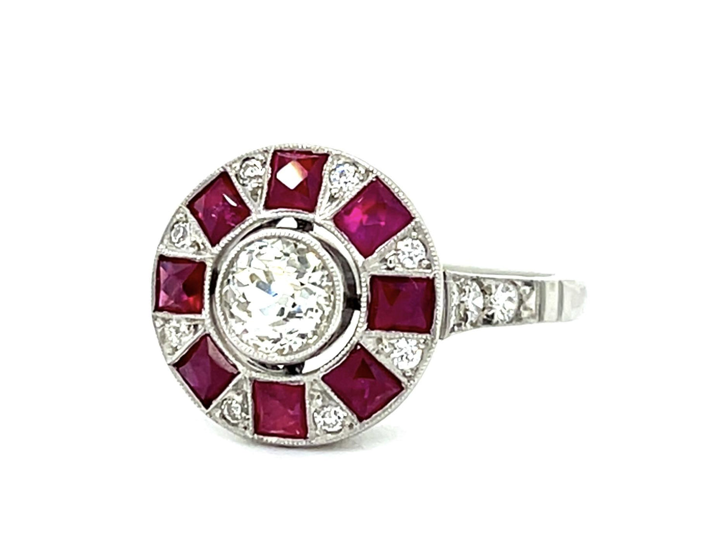 .59ct (I-J VS) Old Mine Diamond 2.05ct French-cut Ruby Platinum Handmade Ring