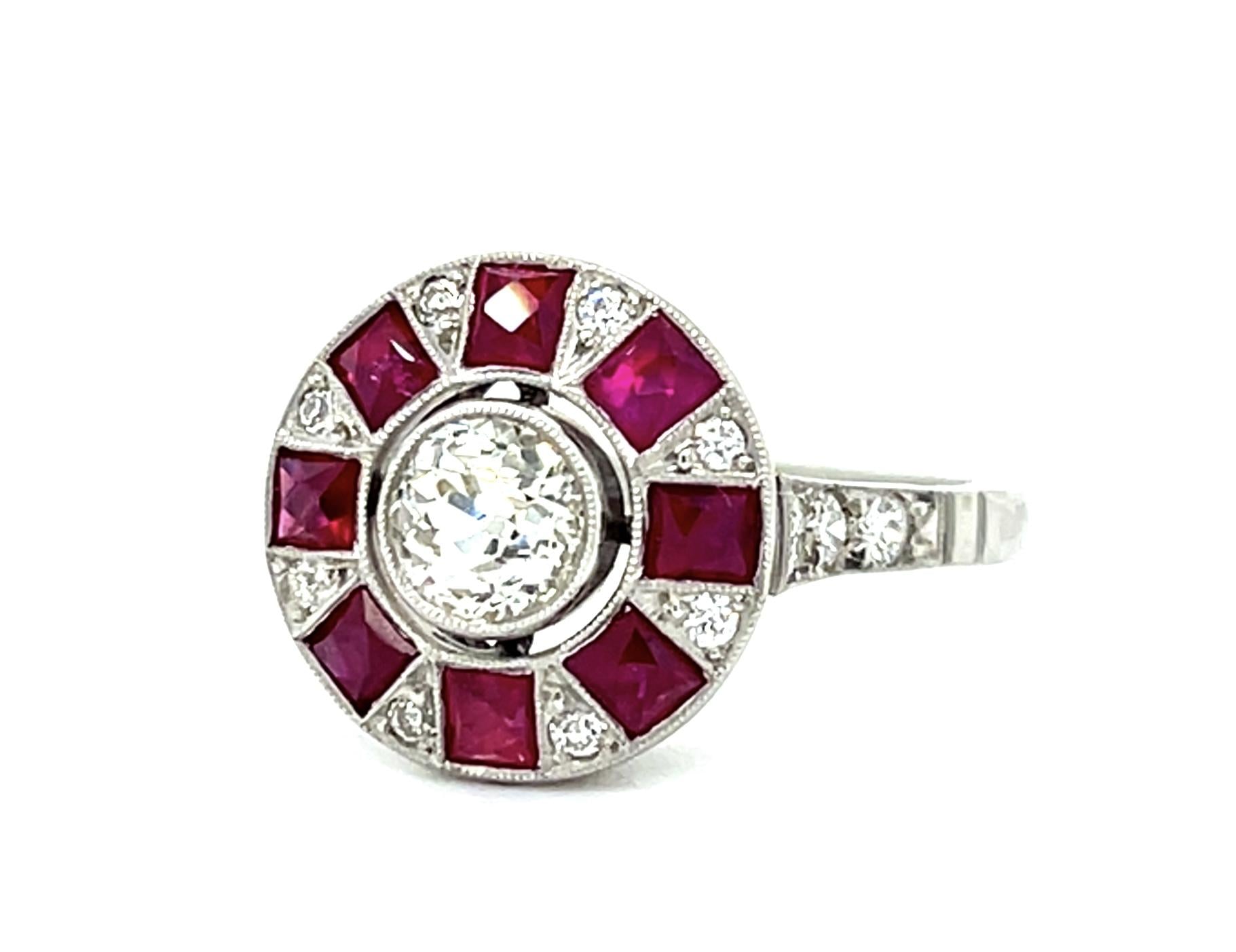 .59ct (I-J VS) Old Mine Diamond 2.05ct French-cut Ruby Platinum Handmade Ring