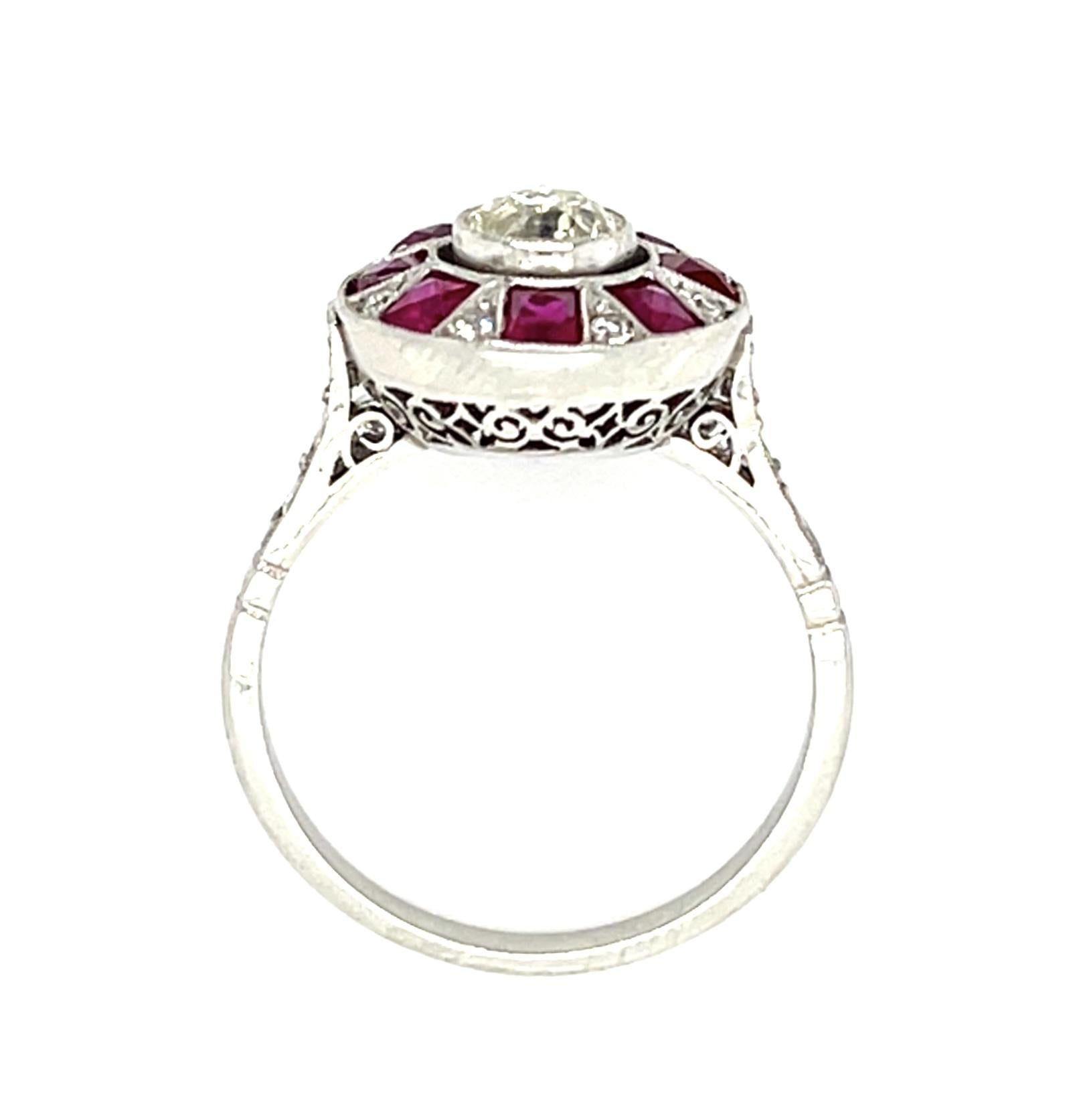 .59ct (I-J VS) Old Mine Diamond 2.05ct French-cut Ruby Platinum Handmade Ring