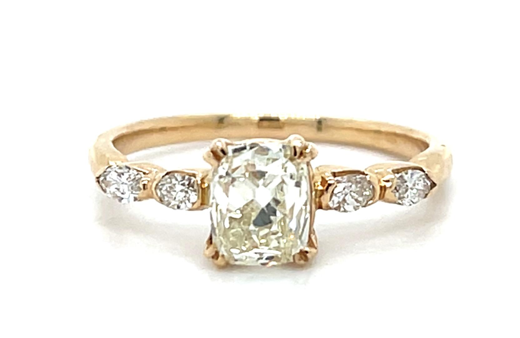 1.18ct (L VS1) Cushion Old Mine Diamond 18KY Ring