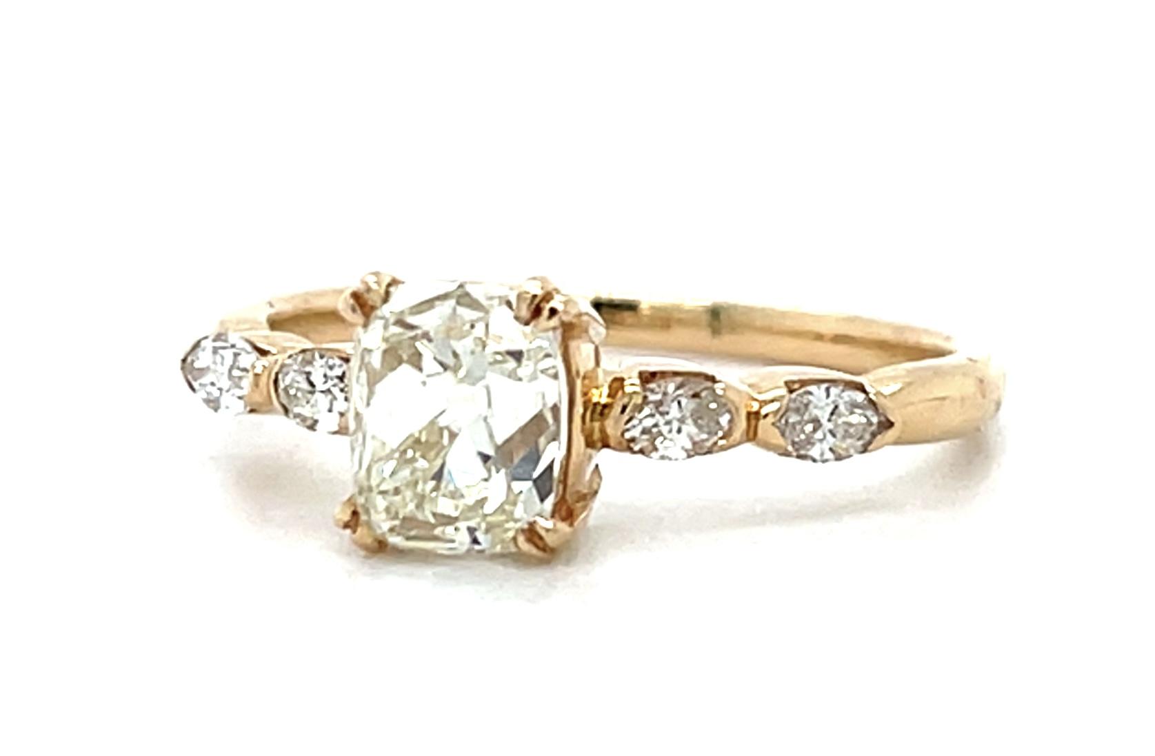 1.18ct (L VS1) Cushion Old Mine Diamond 18KY Ring