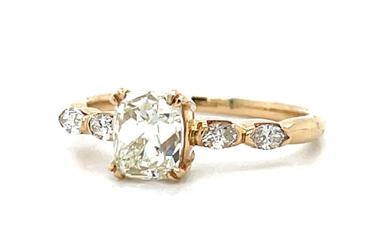 1.18ct (L VS1) Cushion Old Mine Diamond 18KY Ring