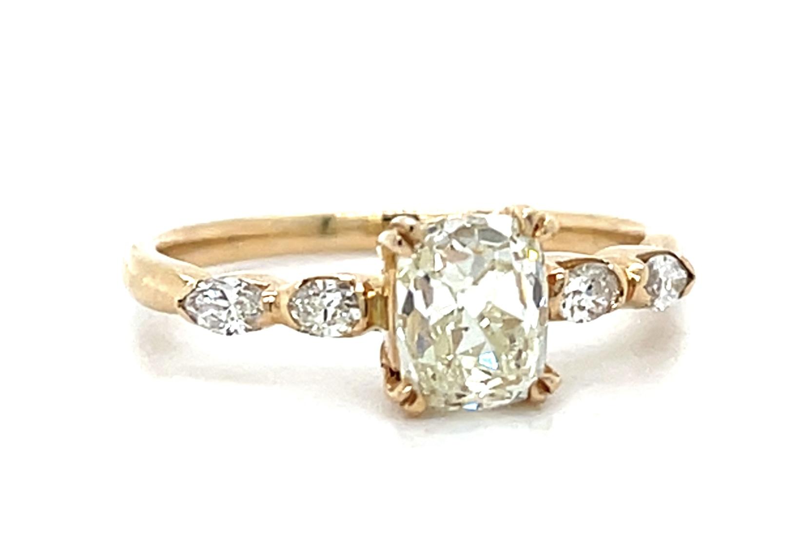 1.18ct (L VS1) Cushion Old Mine Diamond 18KY Ring