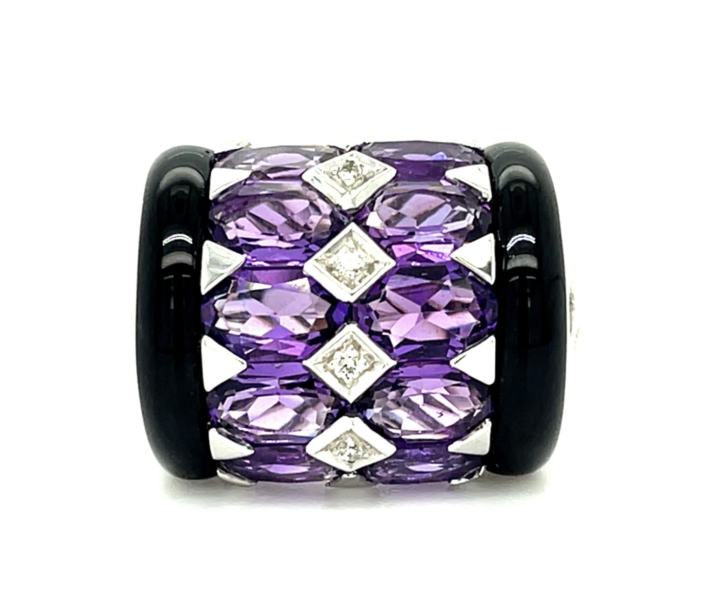 2.50ct Amethyst + Onyx 18KW Ring