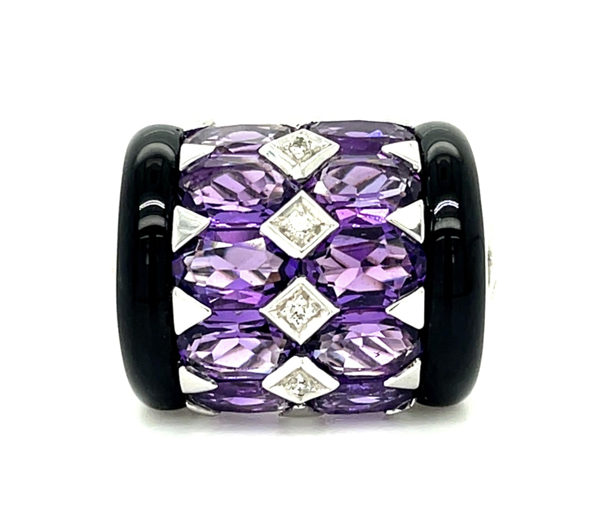 2.50ct Amethyst + Onyx 18KW Ring