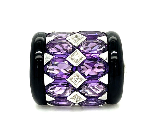 2.50ct Amethyst + Onyx 18KW Ring
