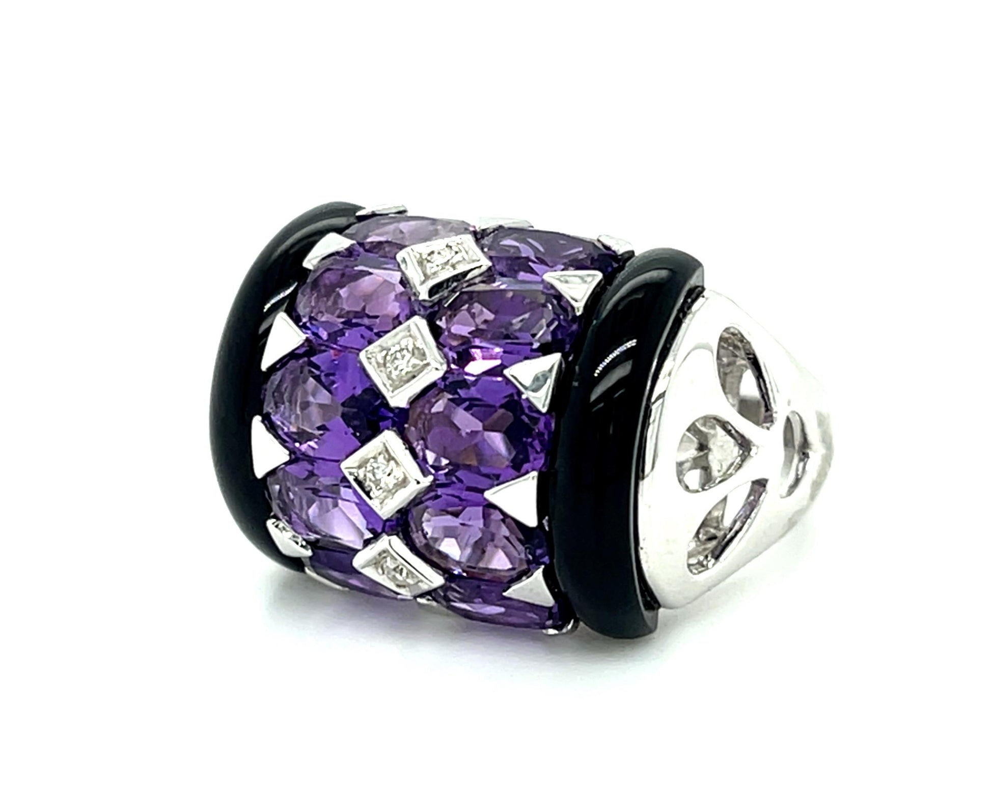 2.50ct Amethyst + Onyx 18KW Ring