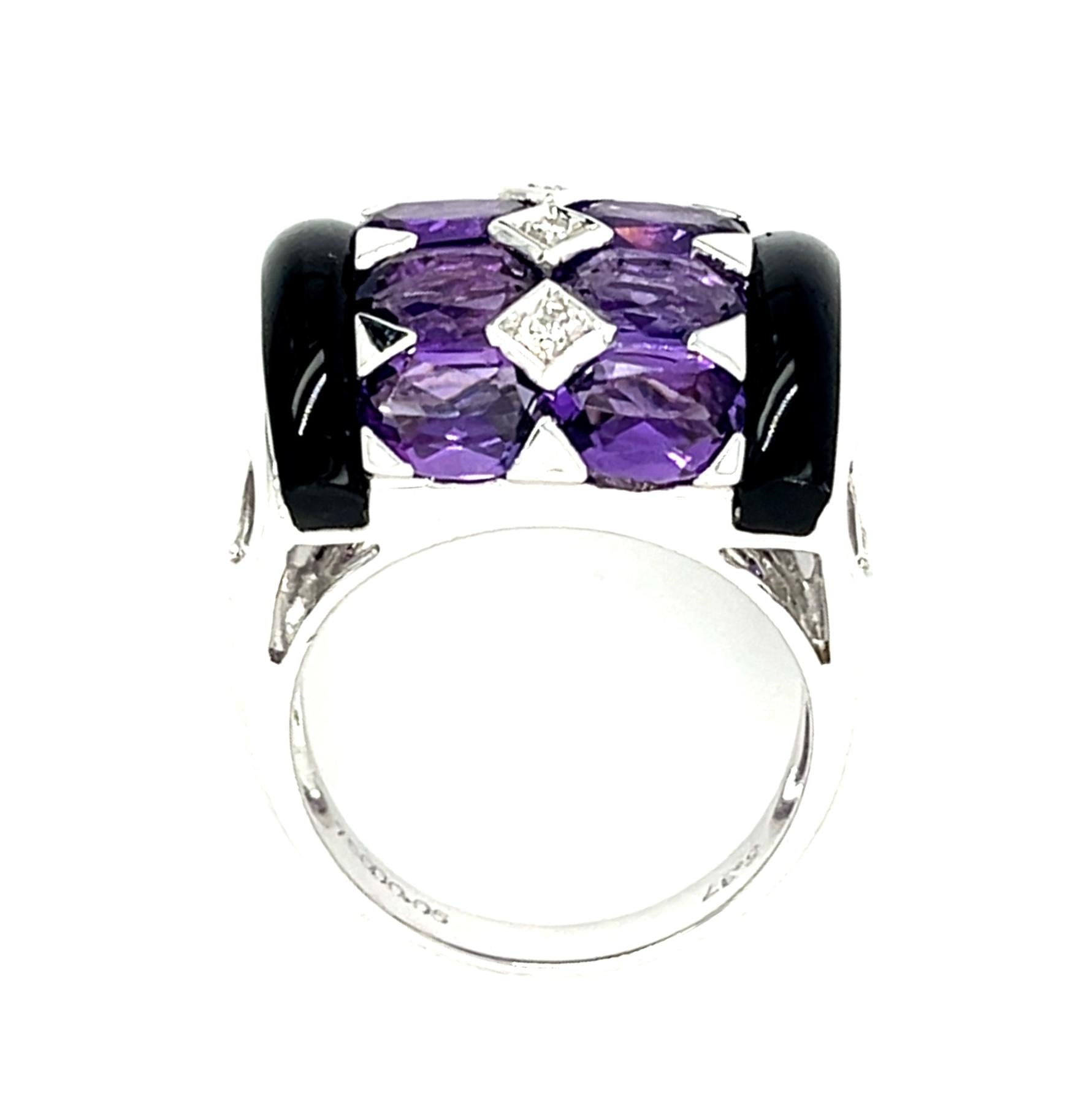 2.50ct Amethyst + Onyx 18KW Ring
