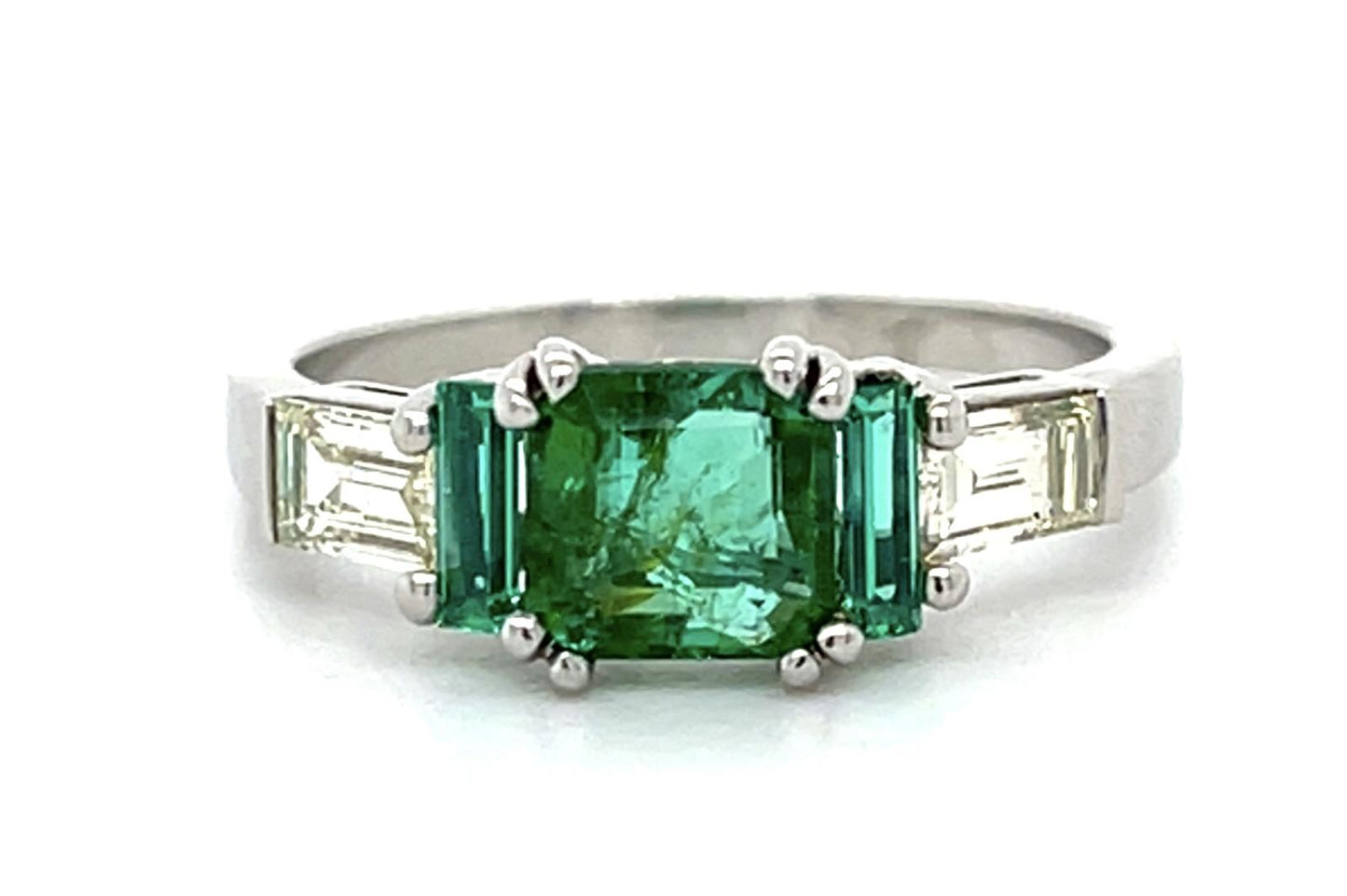 .84ct Emerald Platinum Ring .53ct Diamond .17ct Side Eme