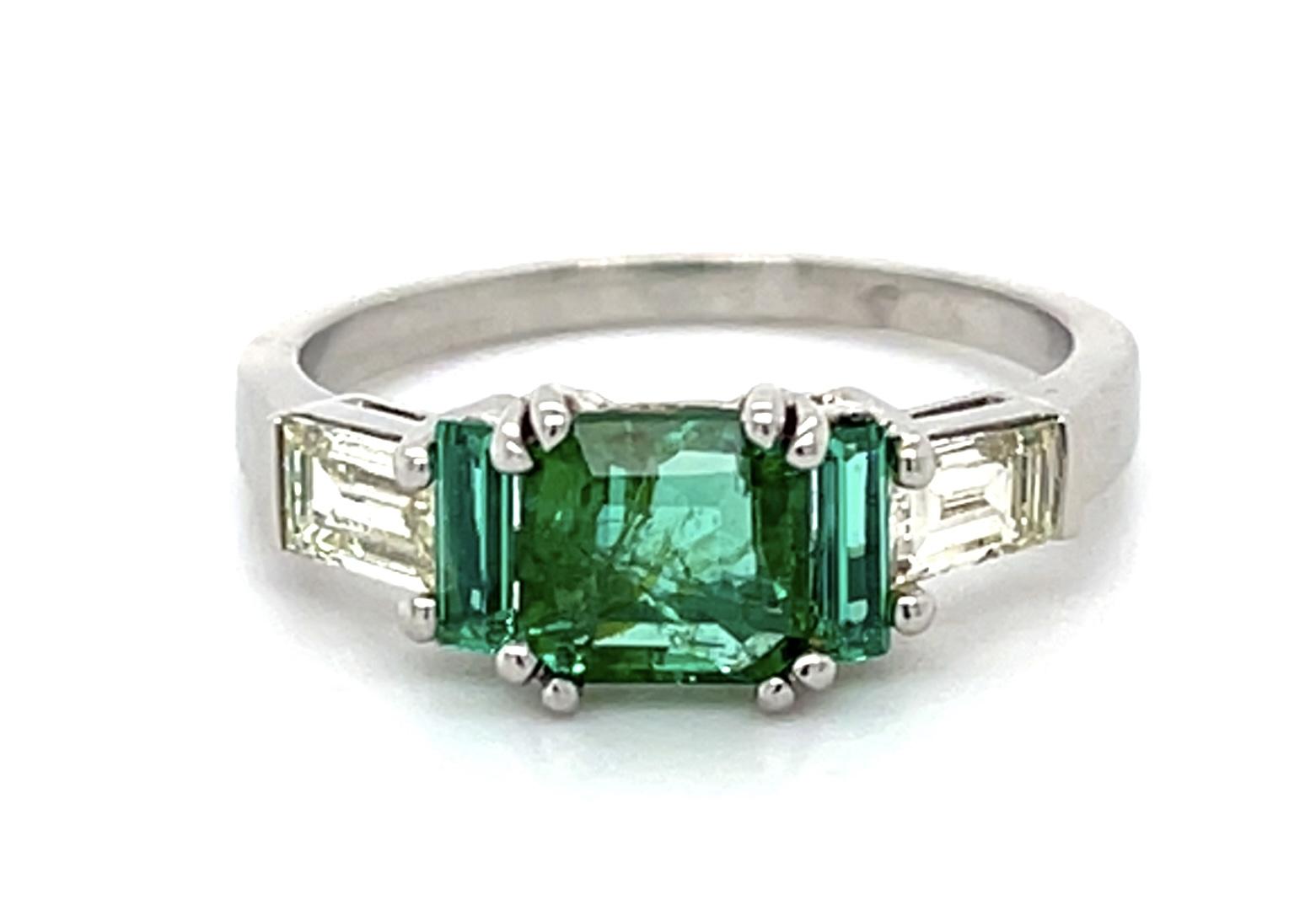 .84ct Emerald Platinum Ring .53ct Diamond .17ct Side Eme