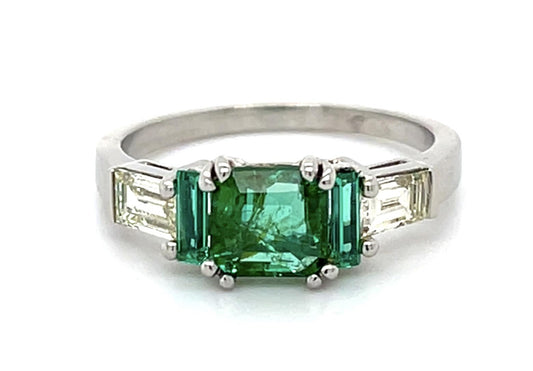 .84ct Emerald Platinum Ring .53ct Diamond .17ct Side Eme
