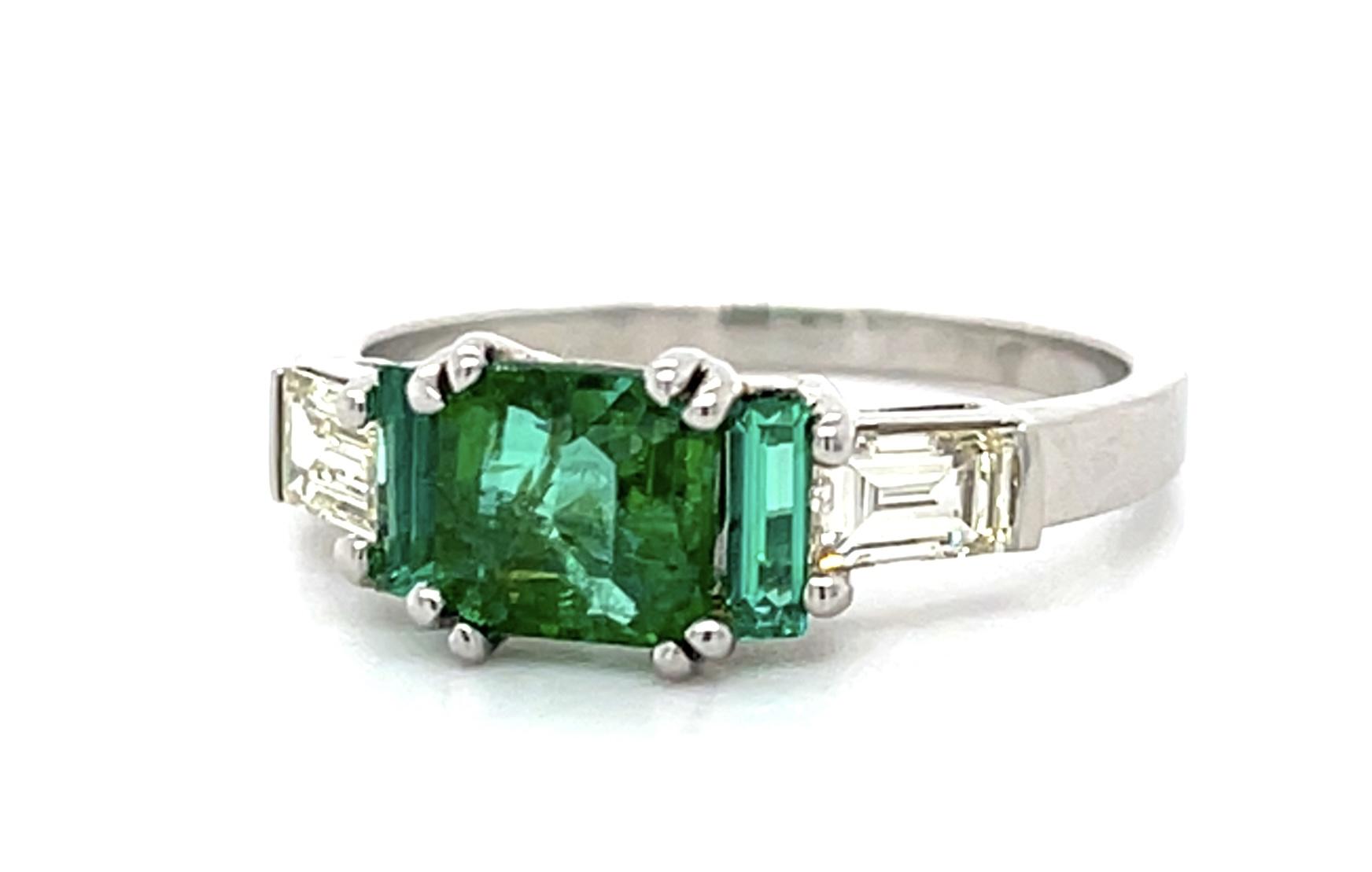 .84ct Emerald Platinum Ring .53ct Diamond .17ct Side Eme