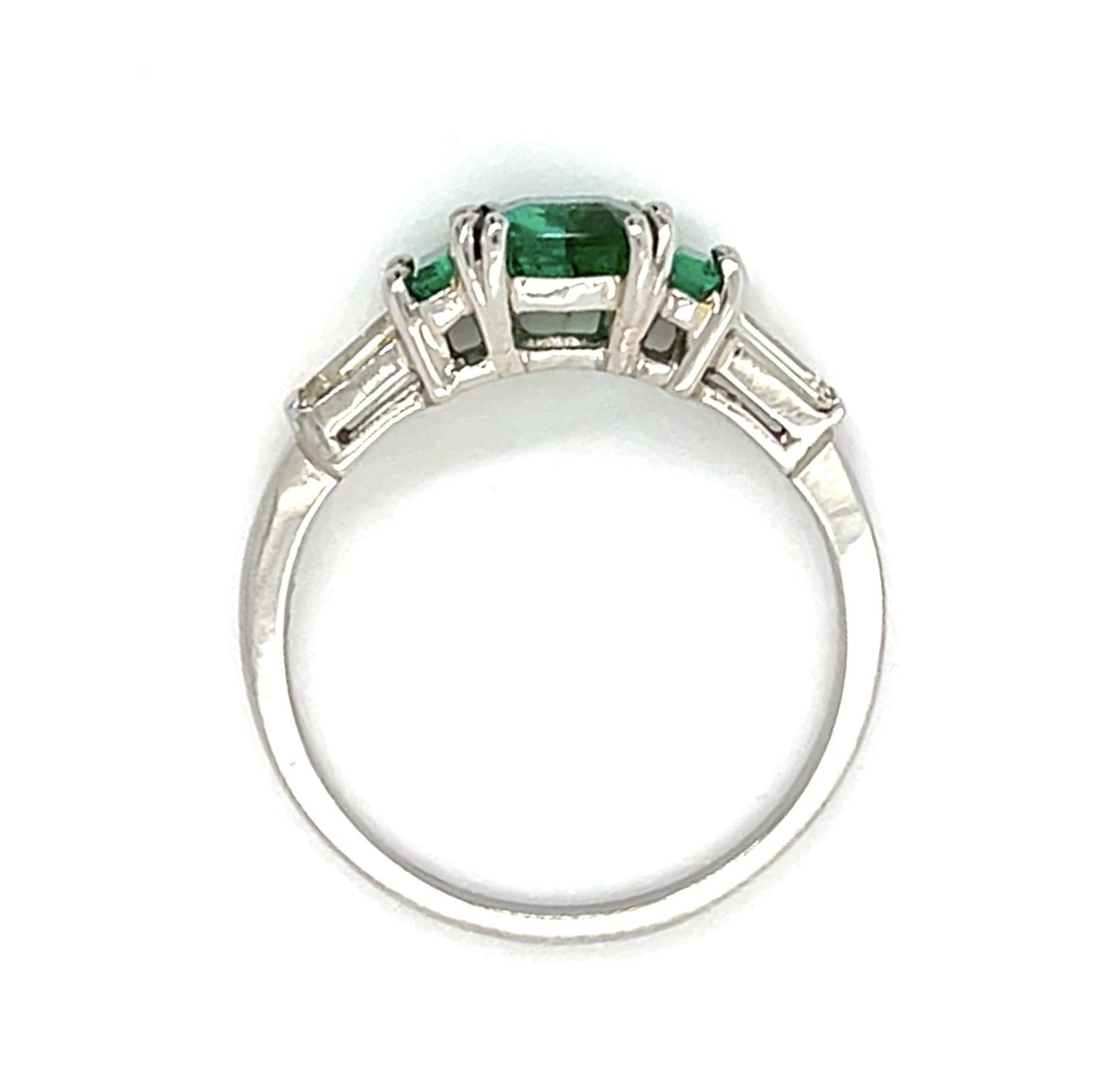 .84ct Emerald Platinum Ring .53ct Diamond .17ct Side Eme