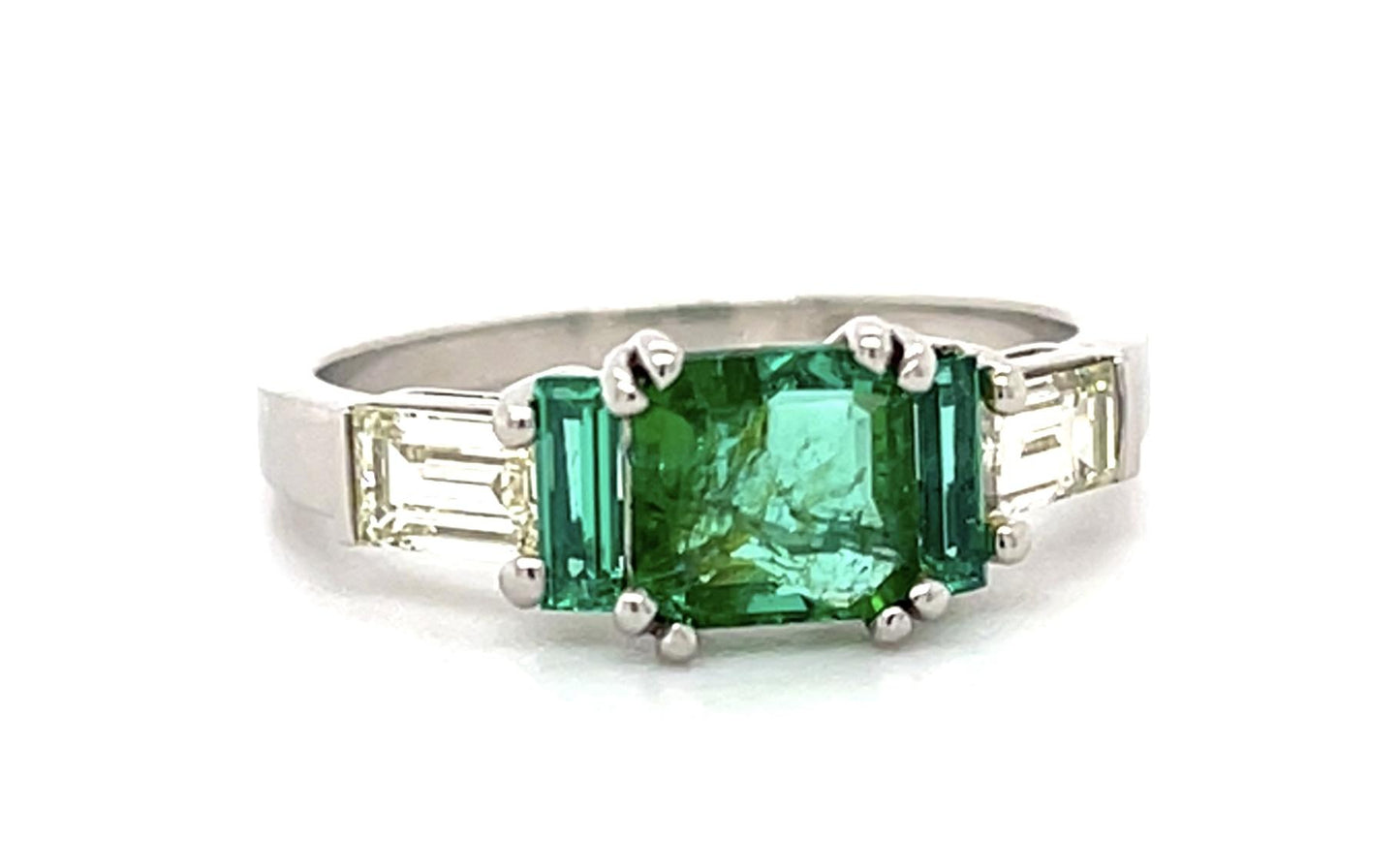 .84ct Emerald Platinum Ring .53ct Diamond .17ct Side Eme