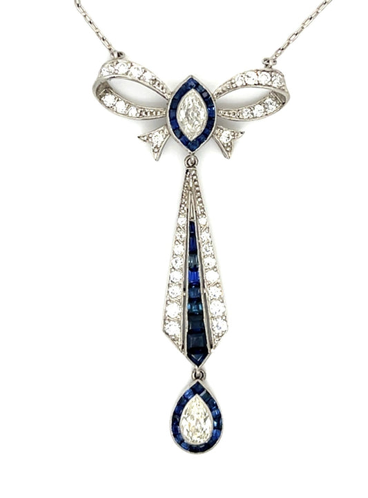 .92ct (Pear and Marquise Center Diamond) 2.80ct Sapphire PT Handmade Pendant