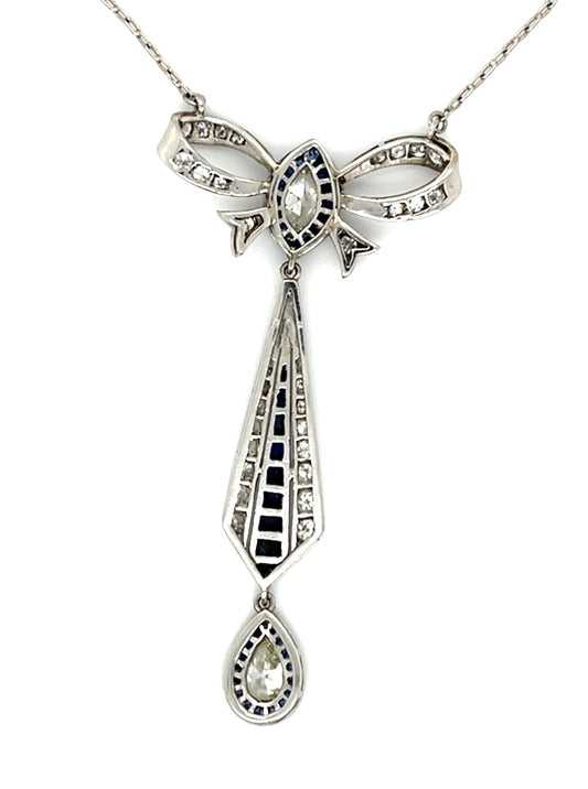.92ct (Pear and Marquise Center Diamond) 2.80ct Sapphire PT Handmade Pendant
